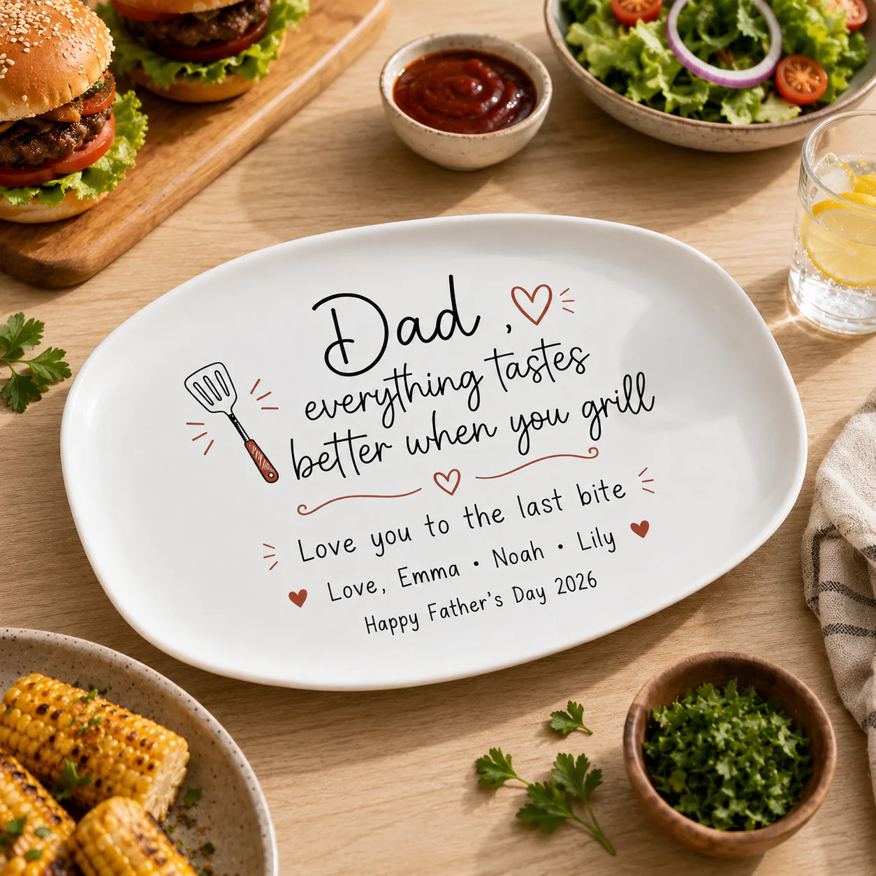 Personalized Dad Everything Tastes Better When You Grill Plate, Father's Day Gift From Kids CH07 911592 - Image 2