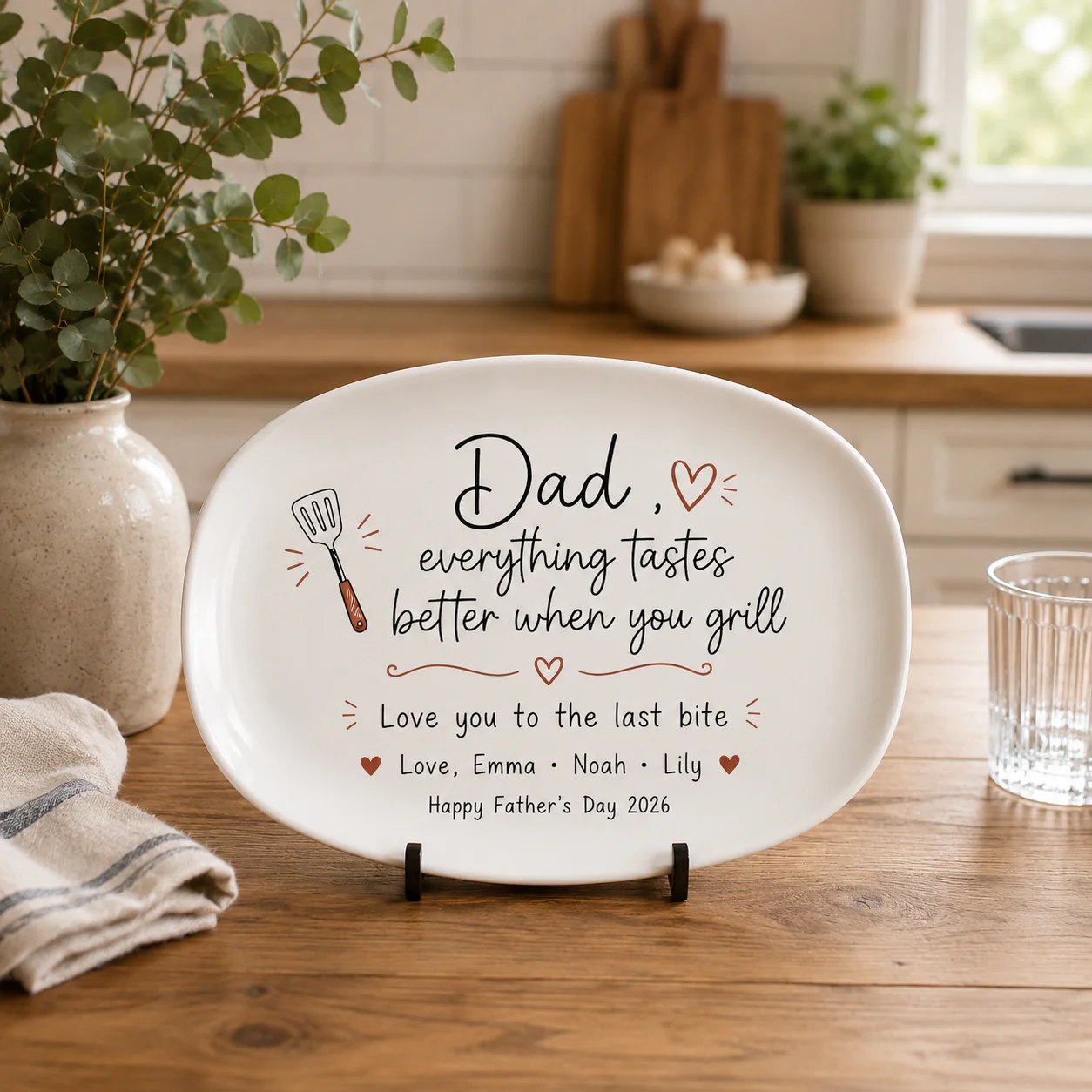 Personalized Dad Everything Tastes Better When You Grill Plate, Father's Day Gift From Kids CH07 911592 - Image 3