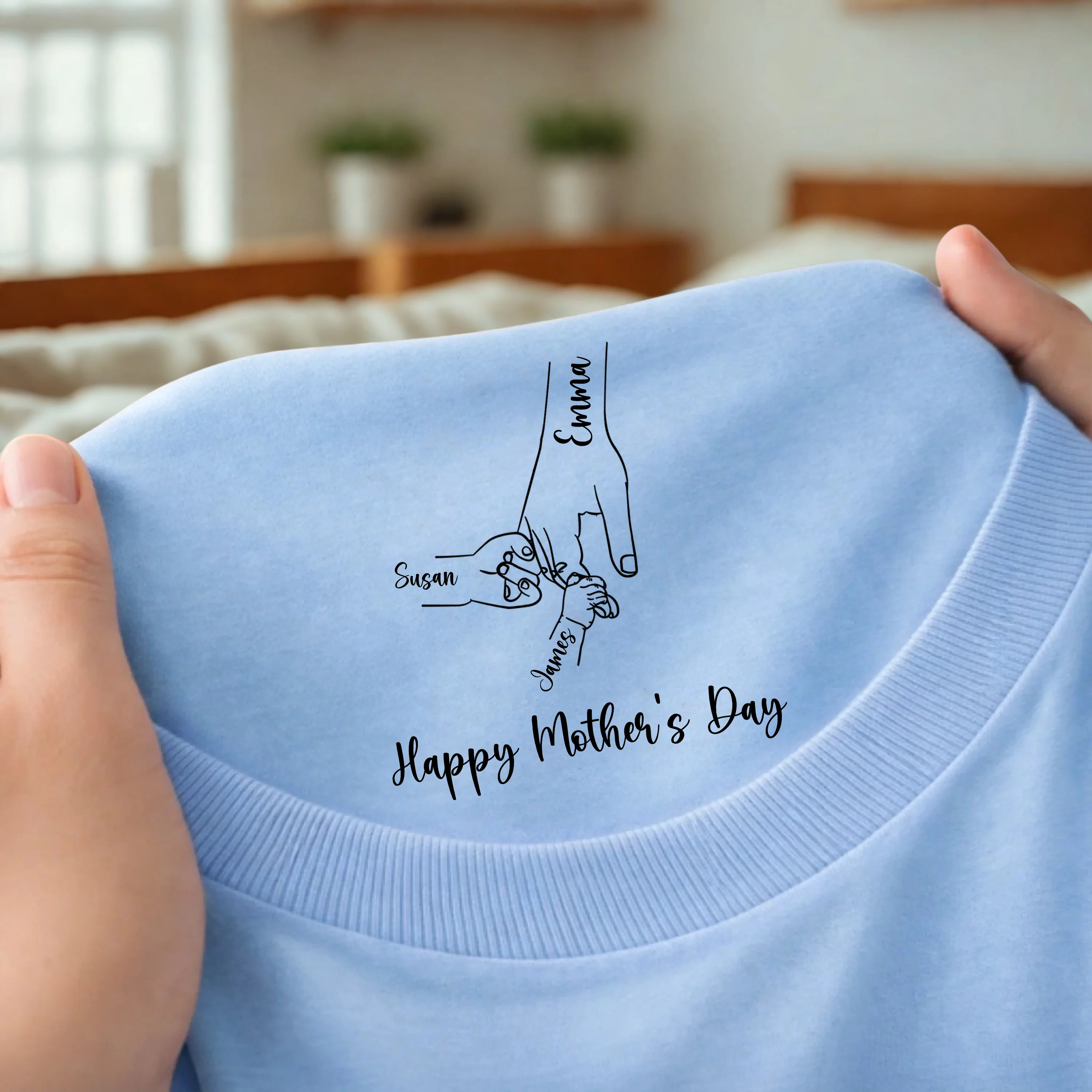 Personalized Floral Hands Mom With Kids Mother's Day Neck Print Tee CH07 910930 - Image 7