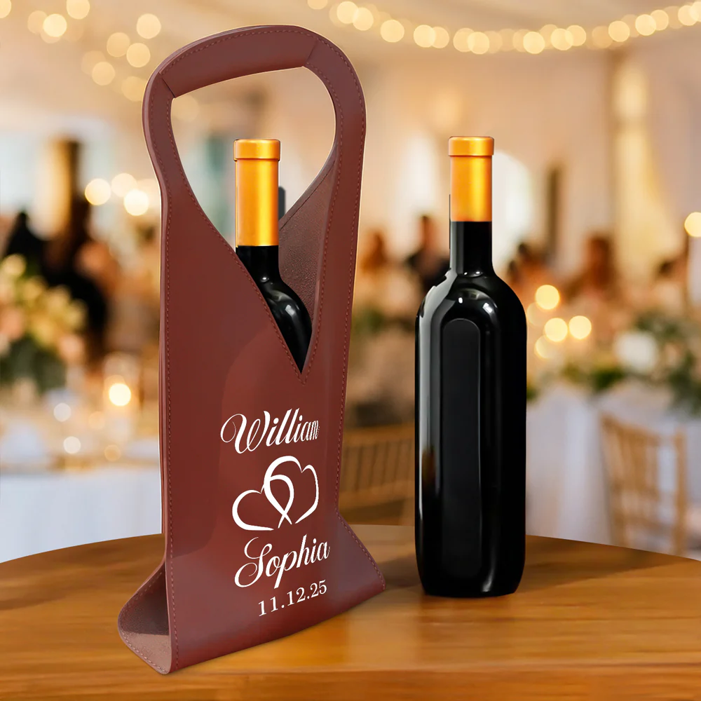 Personalized Groom & Bride Leather Wine Bag Engagement Gift, Wedding Gift CH07 896536 - Image 2