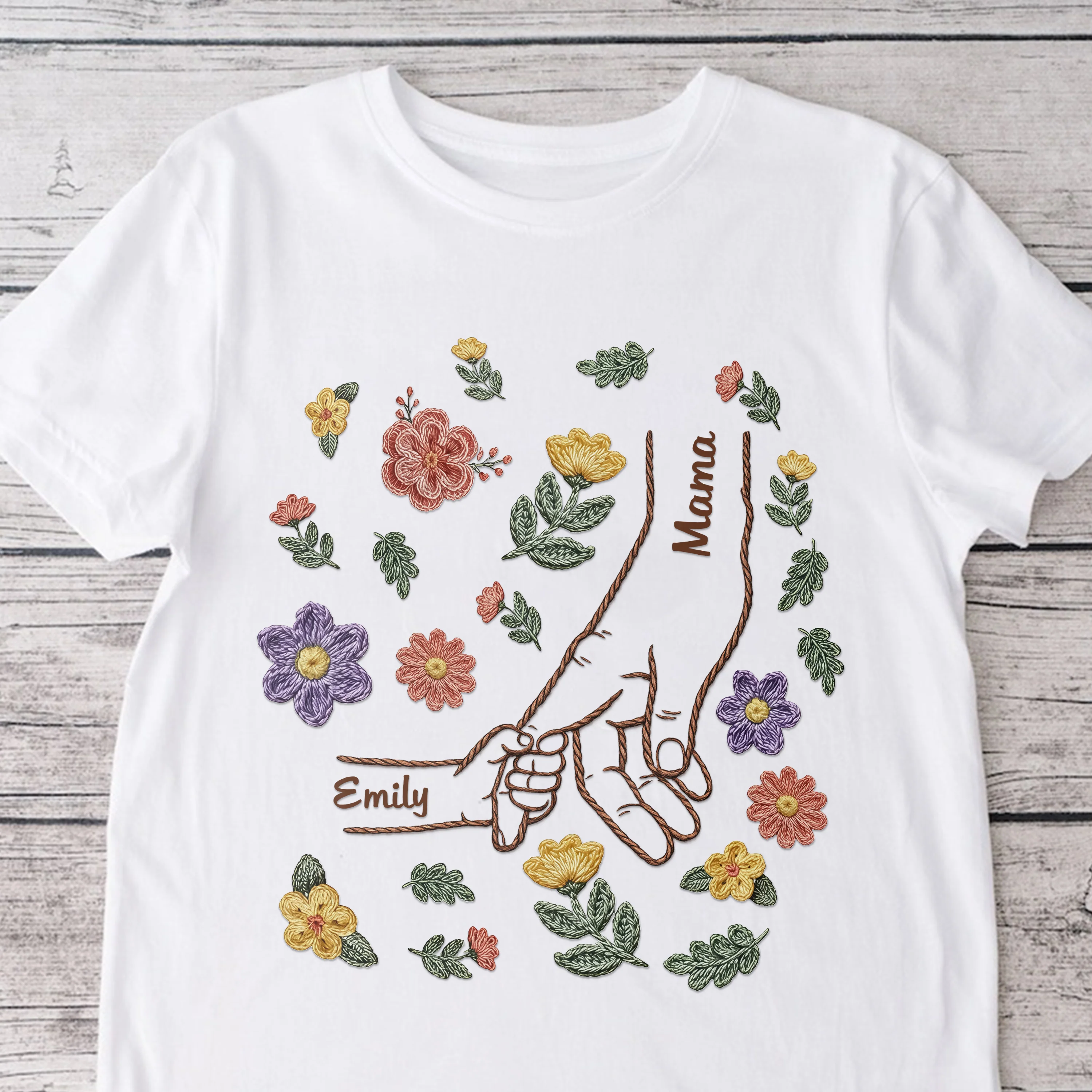 Personalized Mom Holding Hand Shirt with Kids Names, Floral Embroidery Effect Style T-Shirt, Mother's Day Gift CH07 911184 - Image 4