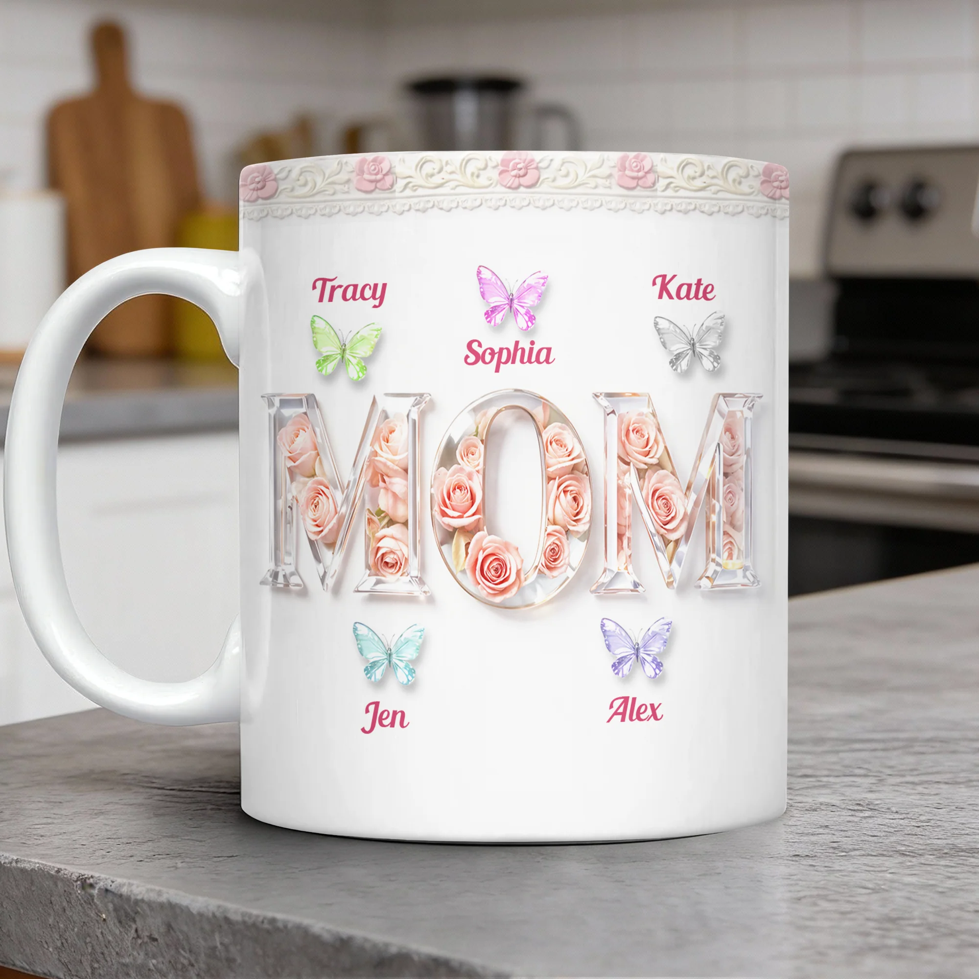 Personalized Mom Mug with Kids Names Floral 3D Inflated Effect Mug CH07 911222 - Image 3