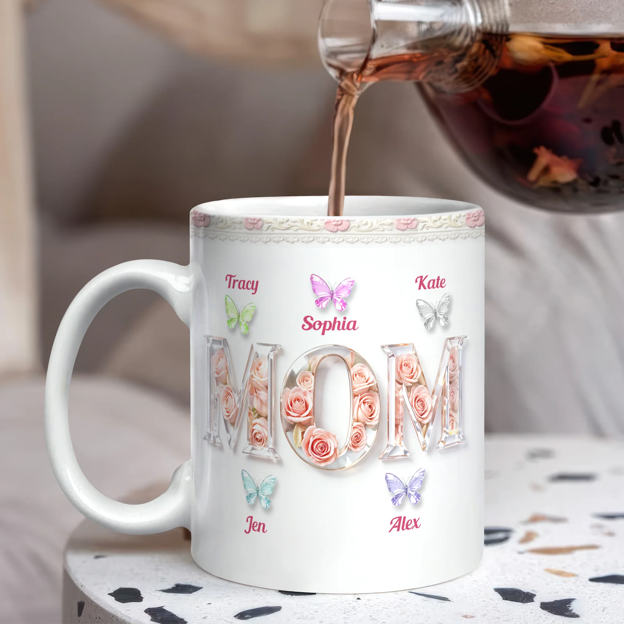 Personalized Mom Mug with Kids Names Floral 3D Inflated Effect Mug CH07 911222 - Image 5