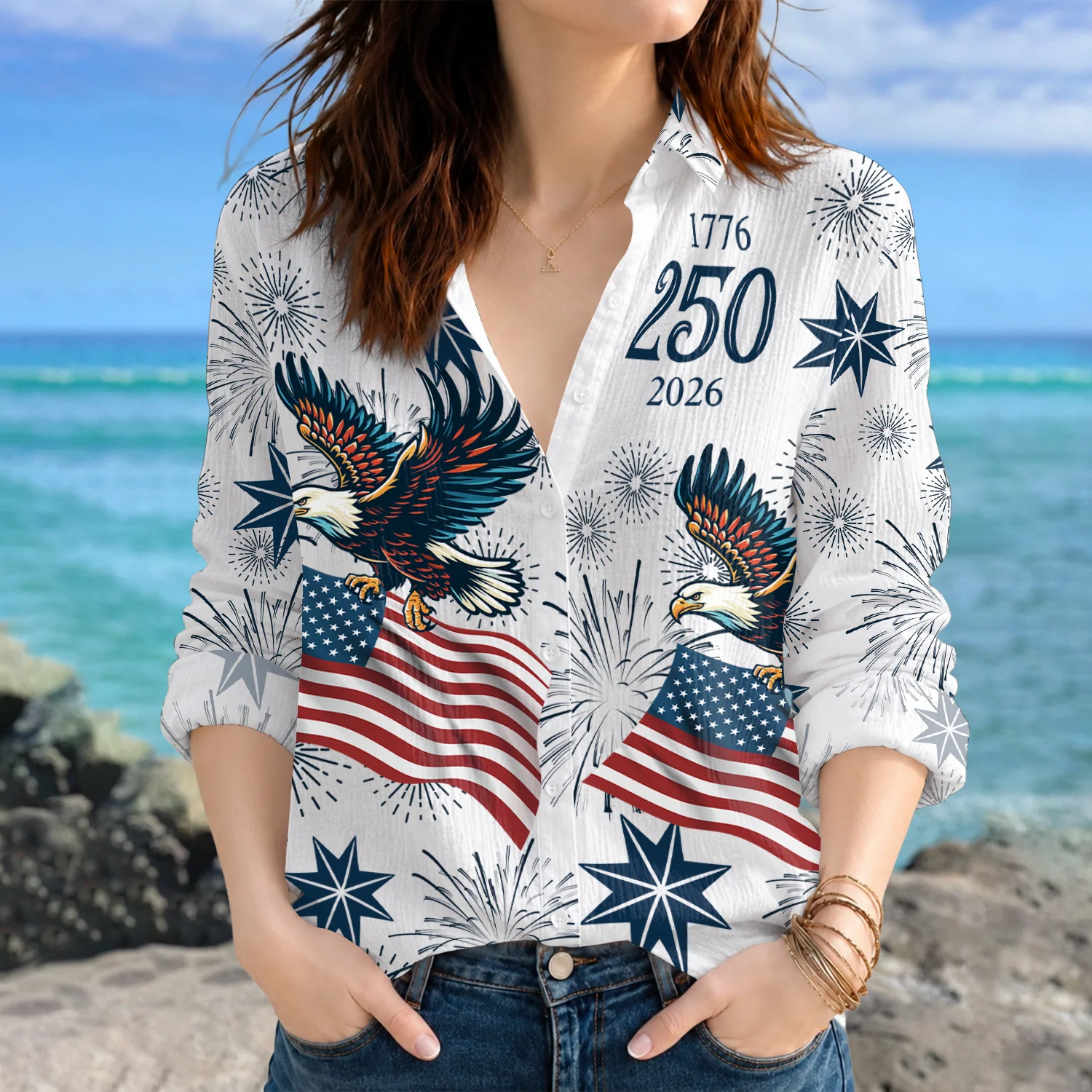Personalized USA 250 Anniversary Eagle 1776-2026 Blouse Shirt CH07 911744 - Image 6