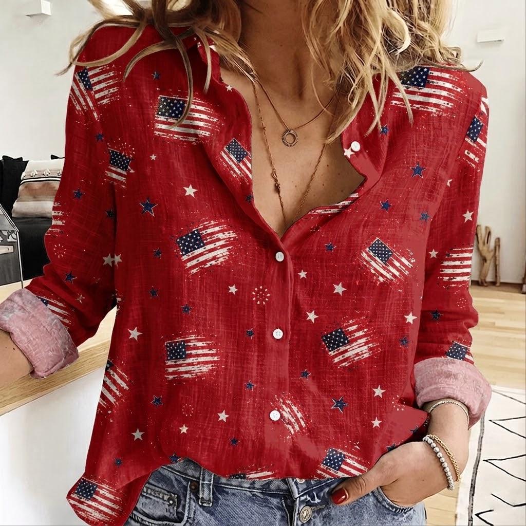 Retro American Flag Blouse Shirt, USA 250th Anniversary Shirt 4th July Patriotic Gift CH07 911794 - Image 3