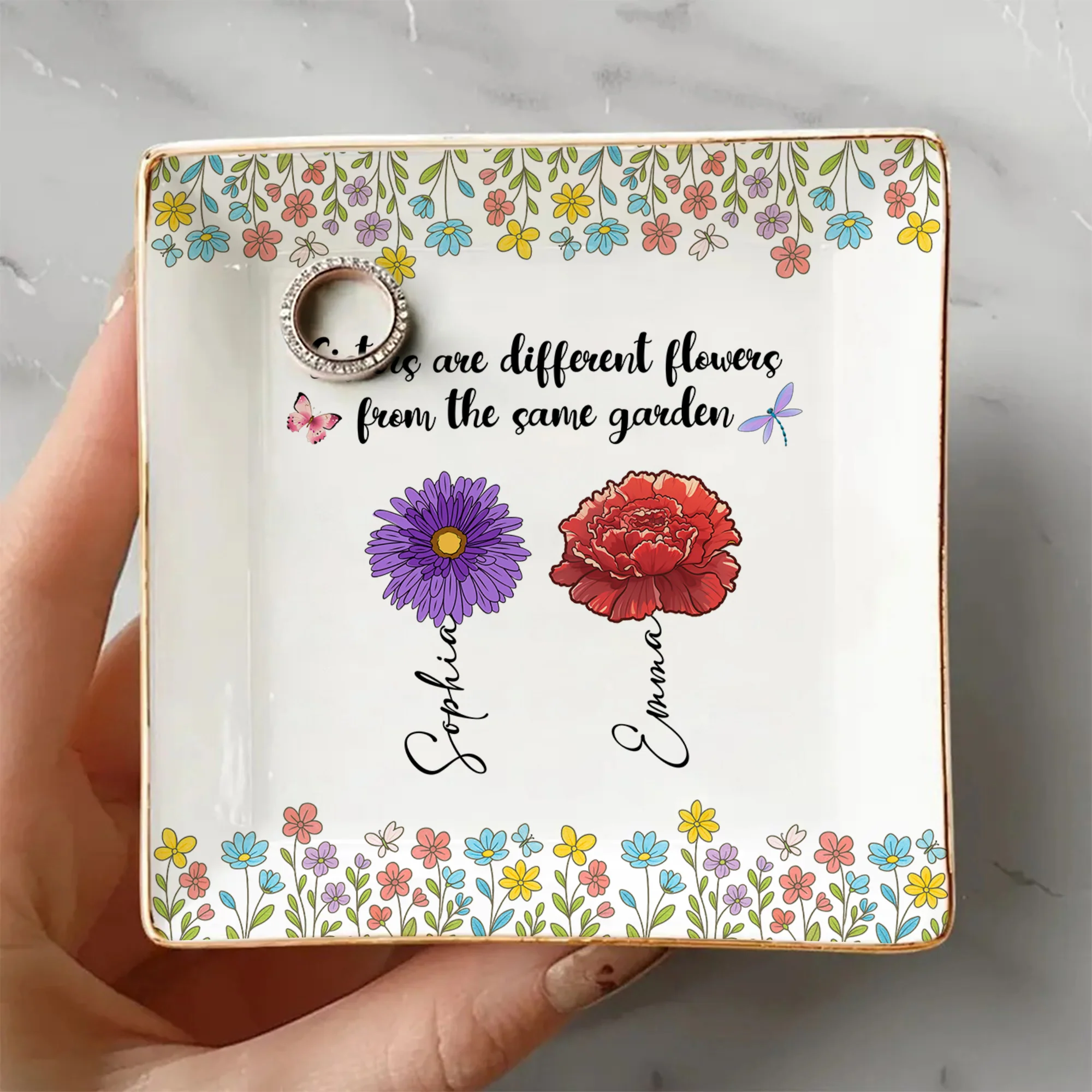Sisters Are Different Flowers From The Same Garden Personalized Jewelry Dish For Sisters, Friend CH07 896320 - Image 4