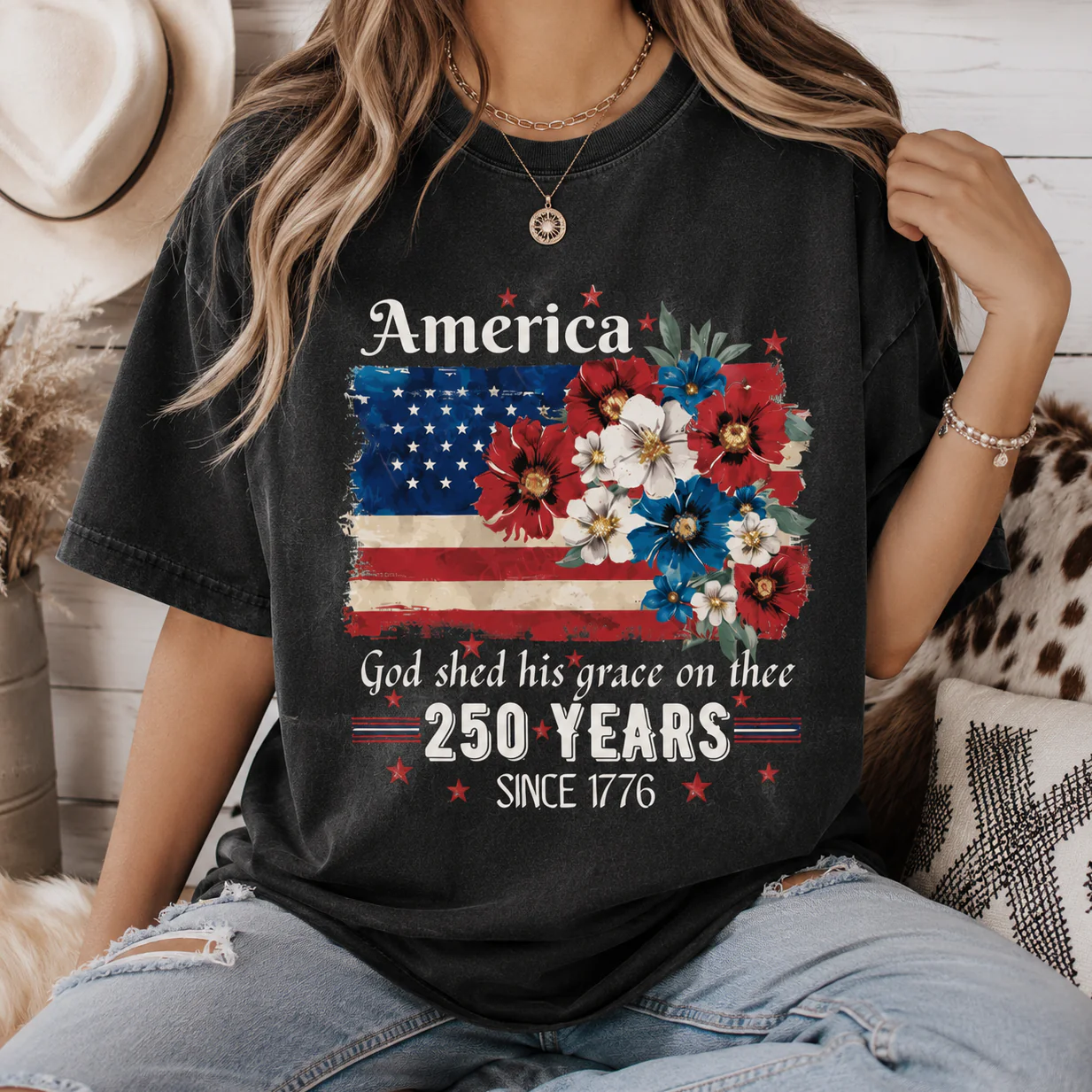 USA 250 Years Anniversary Flag Floral Comfort Shirt Celebrate 250th Anniversary Patriot Gift CH07 911716 - Image 2