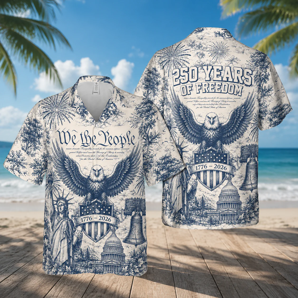 USA 250 Years Of Freedom - We The People Toile De Jouy Style Patriotic Hawaii Shirt Patriotic 4th Of July Hawaii Shirt CH07 911614 - Image 4