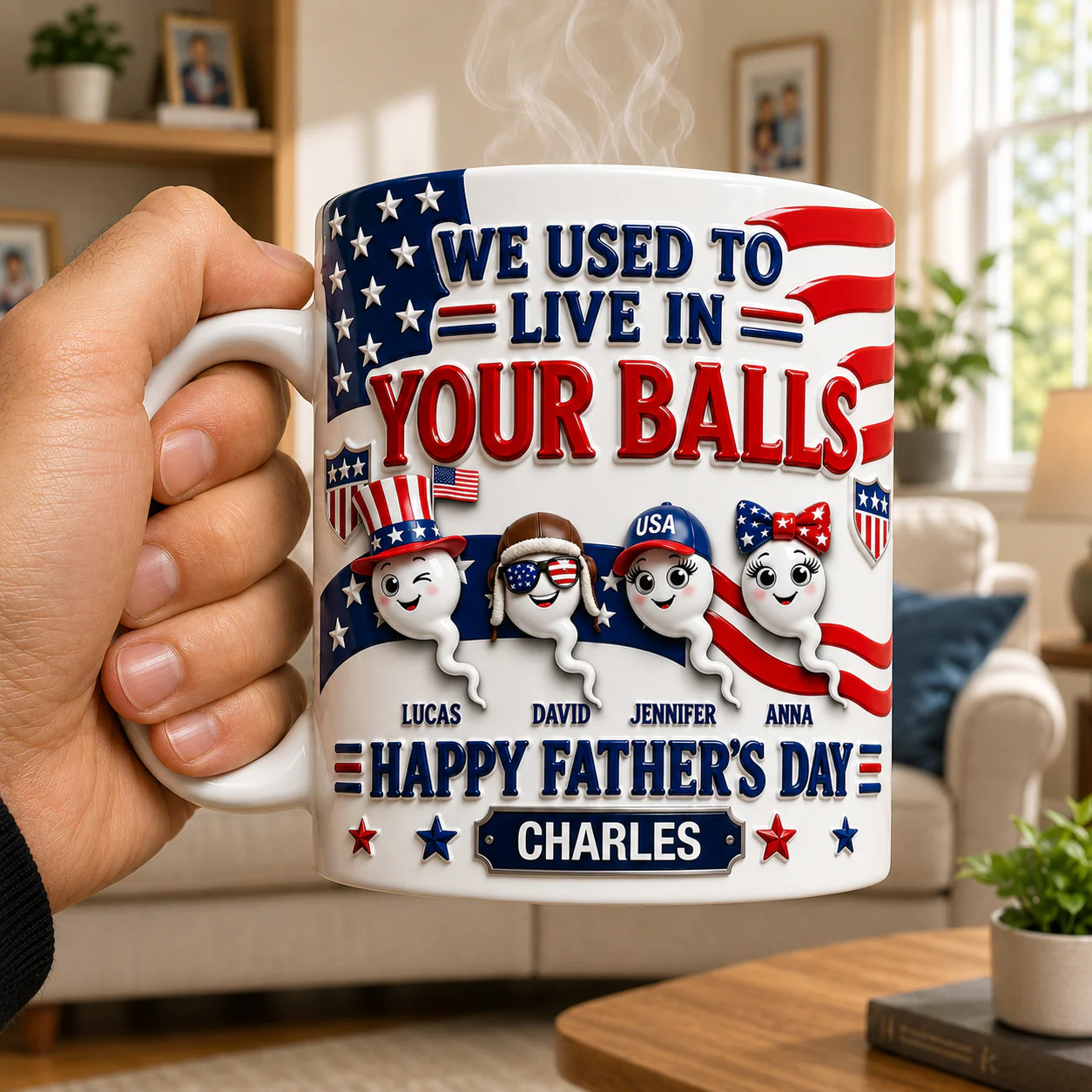 USA Sperm Dad - We Used To Live in Your Ball 3D Inflated Effect Mug - Personalized Gifts For Father's Day Mug CH07 911482 - Image 3