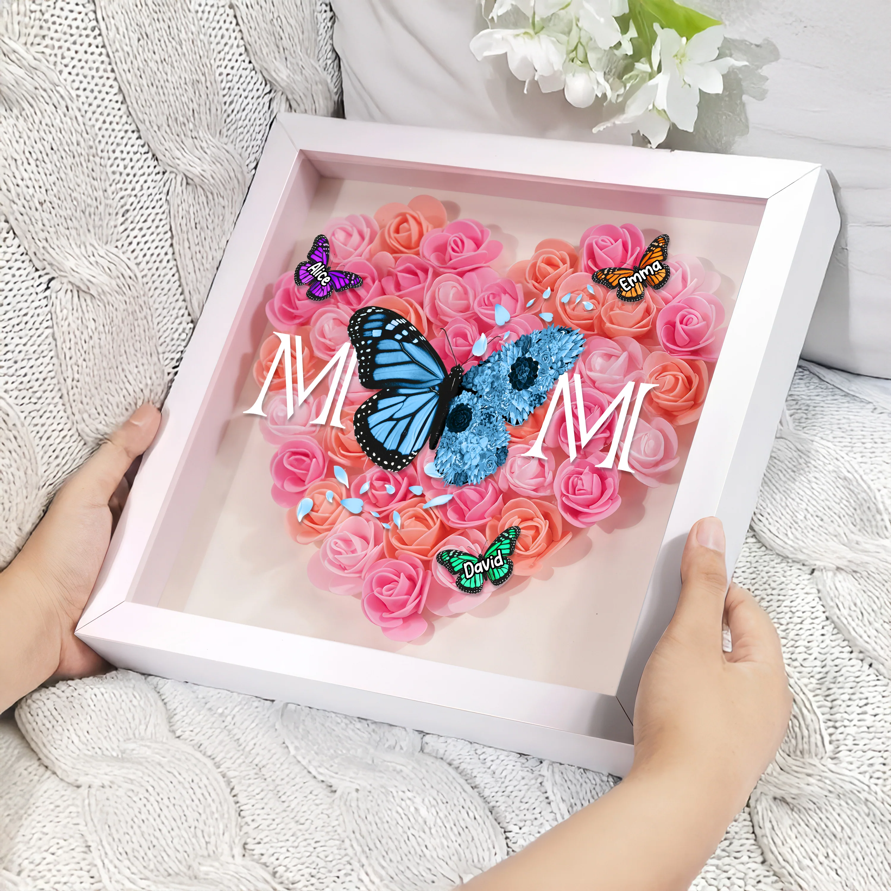 We Love You Mom - Personalized Butterfly Mom Flower Shadow Box CH07 895460 - Image 3