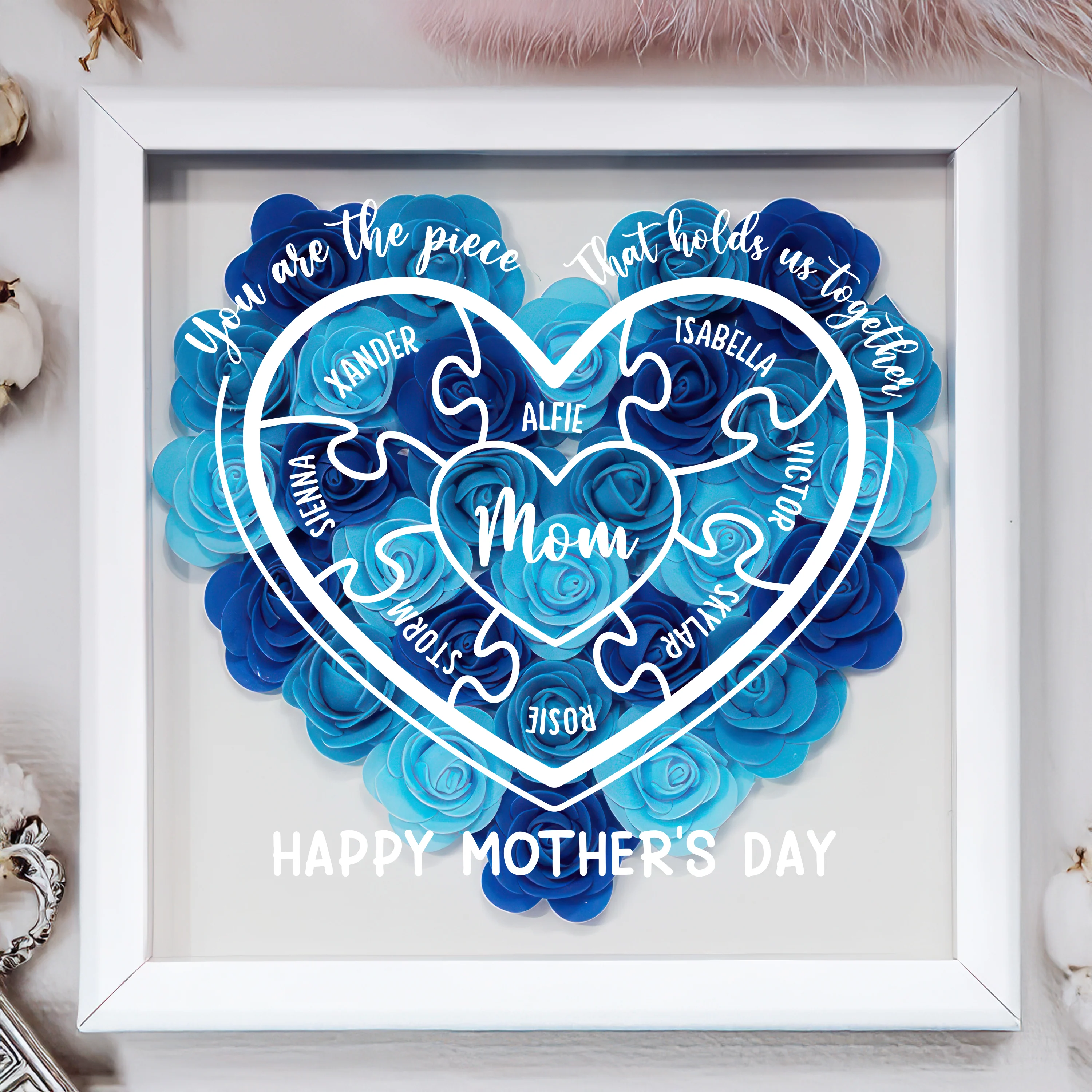 You Are The Piece That Hold Us Together - Personalized Flower Shadow Box Mother's Day Gift CH07 895468 - Image 2