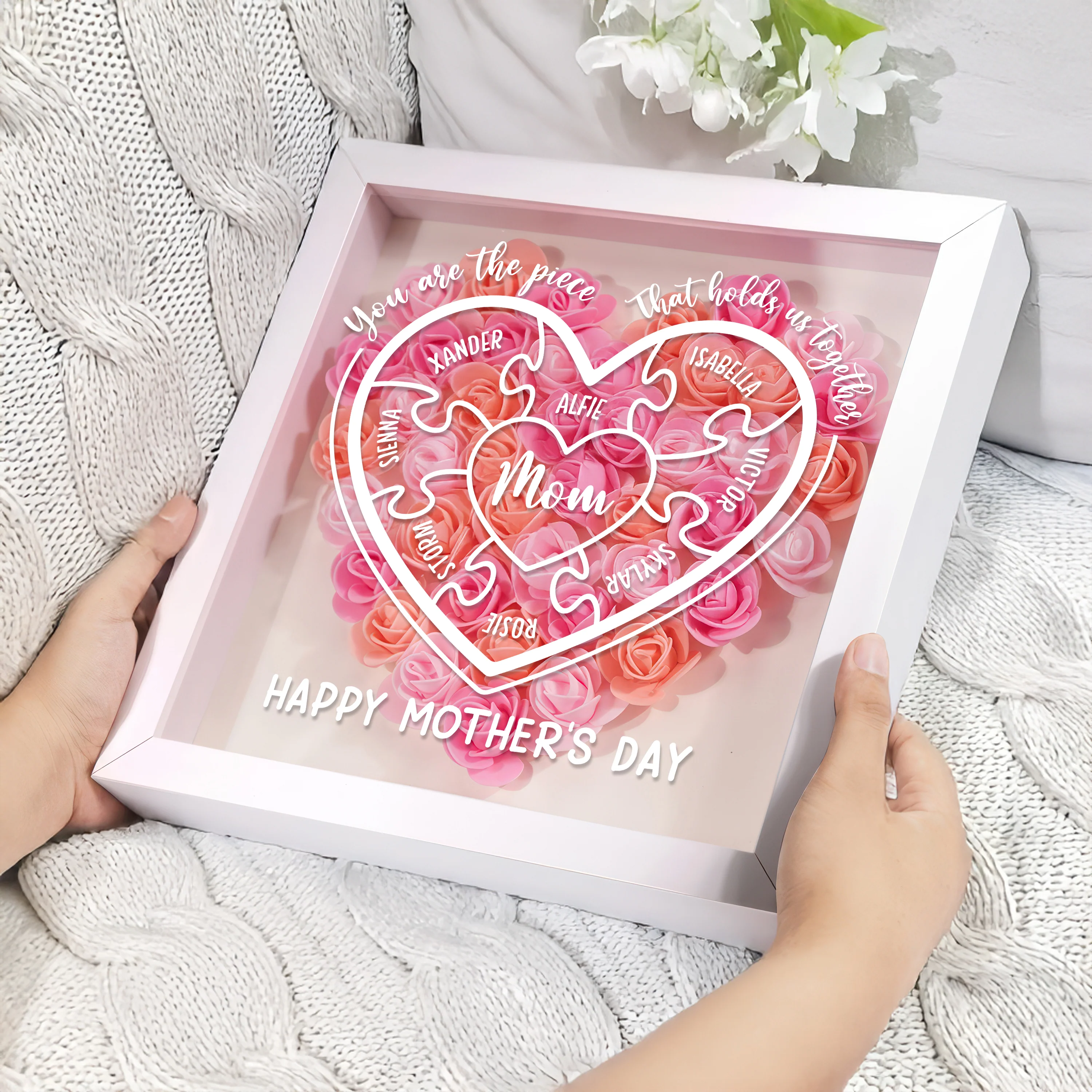 You Are The Piece That Hold Us Together - Personalized Flower Shadow Box Mother's Day Gift CH07 895468 - Image 9