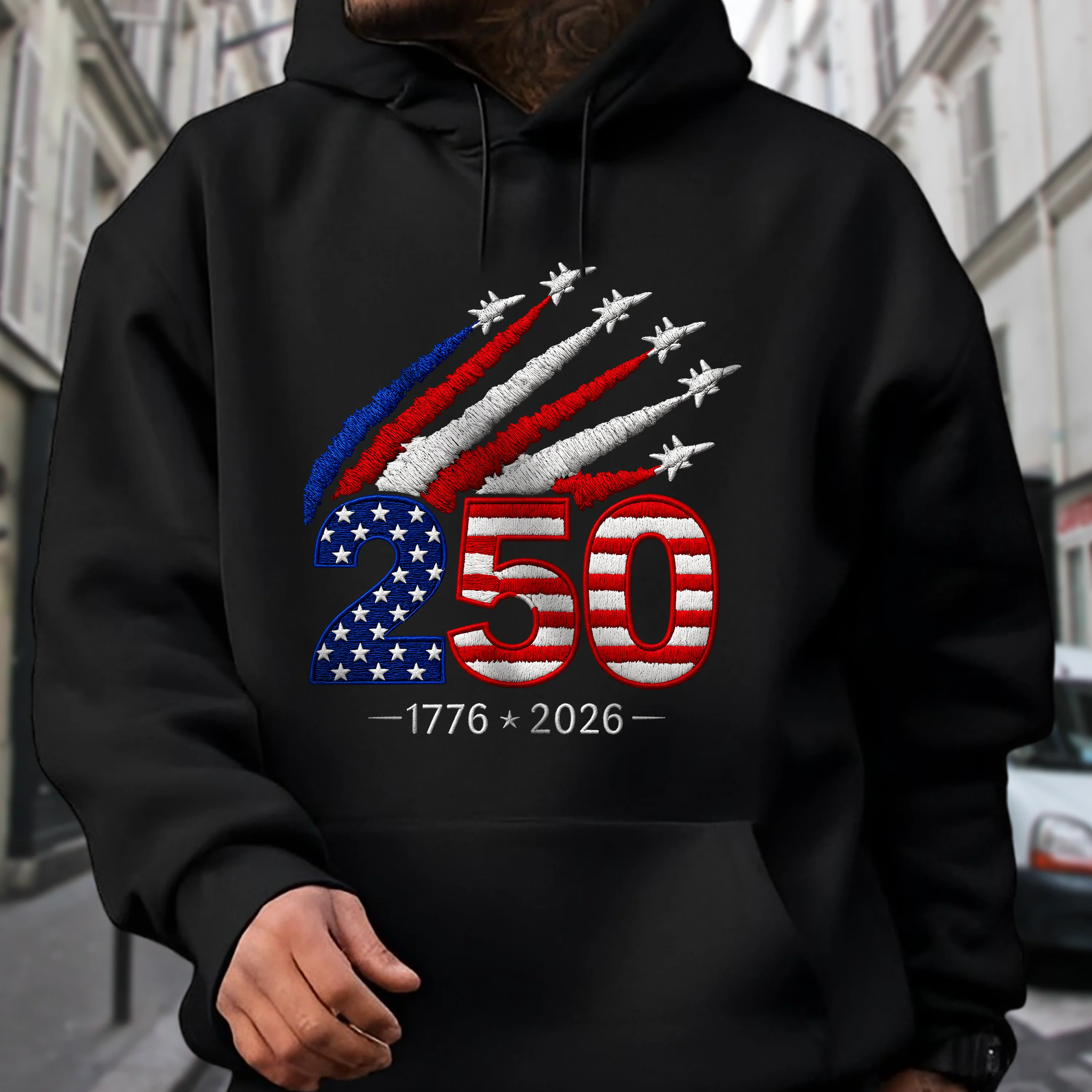 1776–2026 250 Years America Anniversary Embroidered Effect Dark Shirt LM32 668917 - Image 2