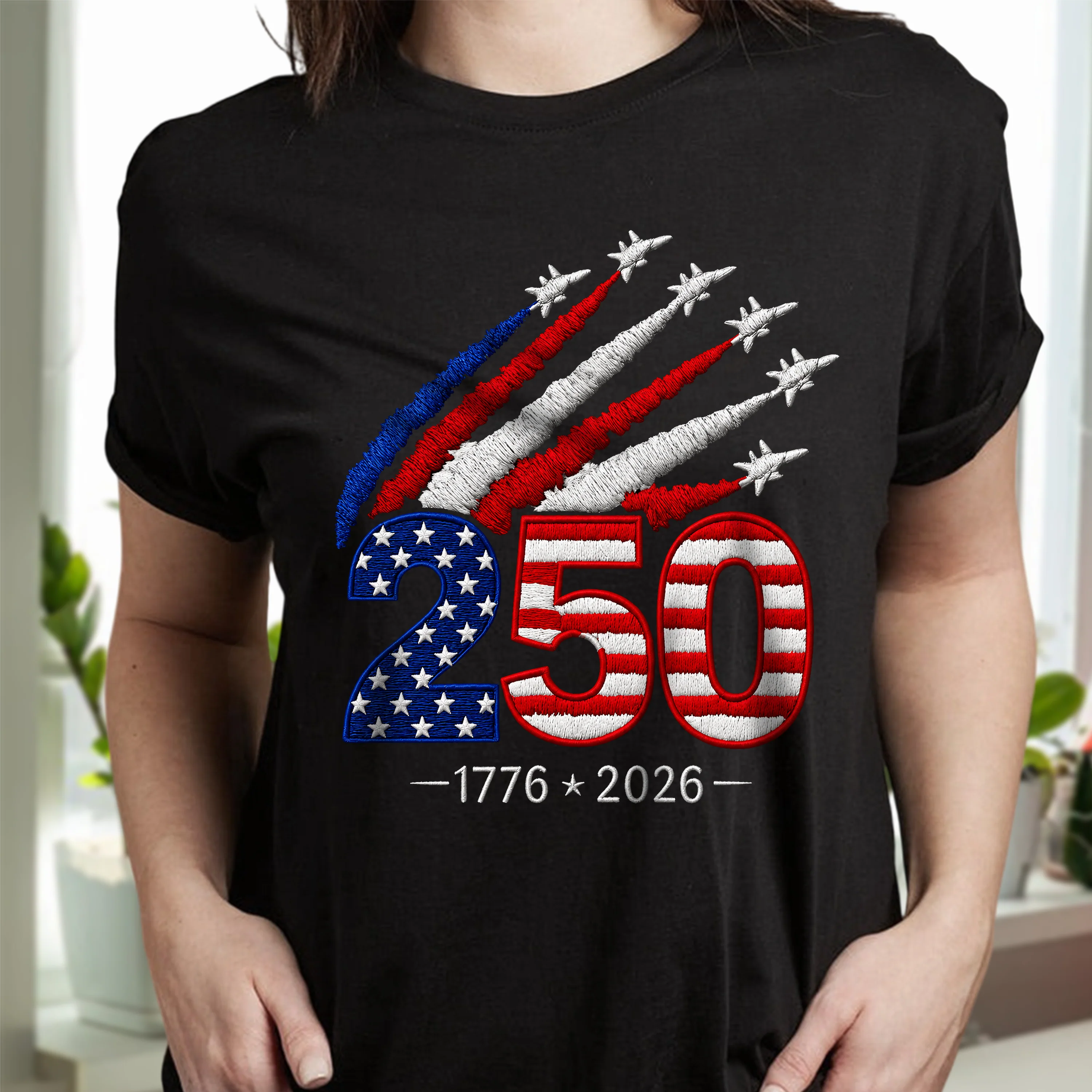 1776–2026 250 Years America Anniversary Embroidered Effect Dark Shirt LM32 668917 - Image 3