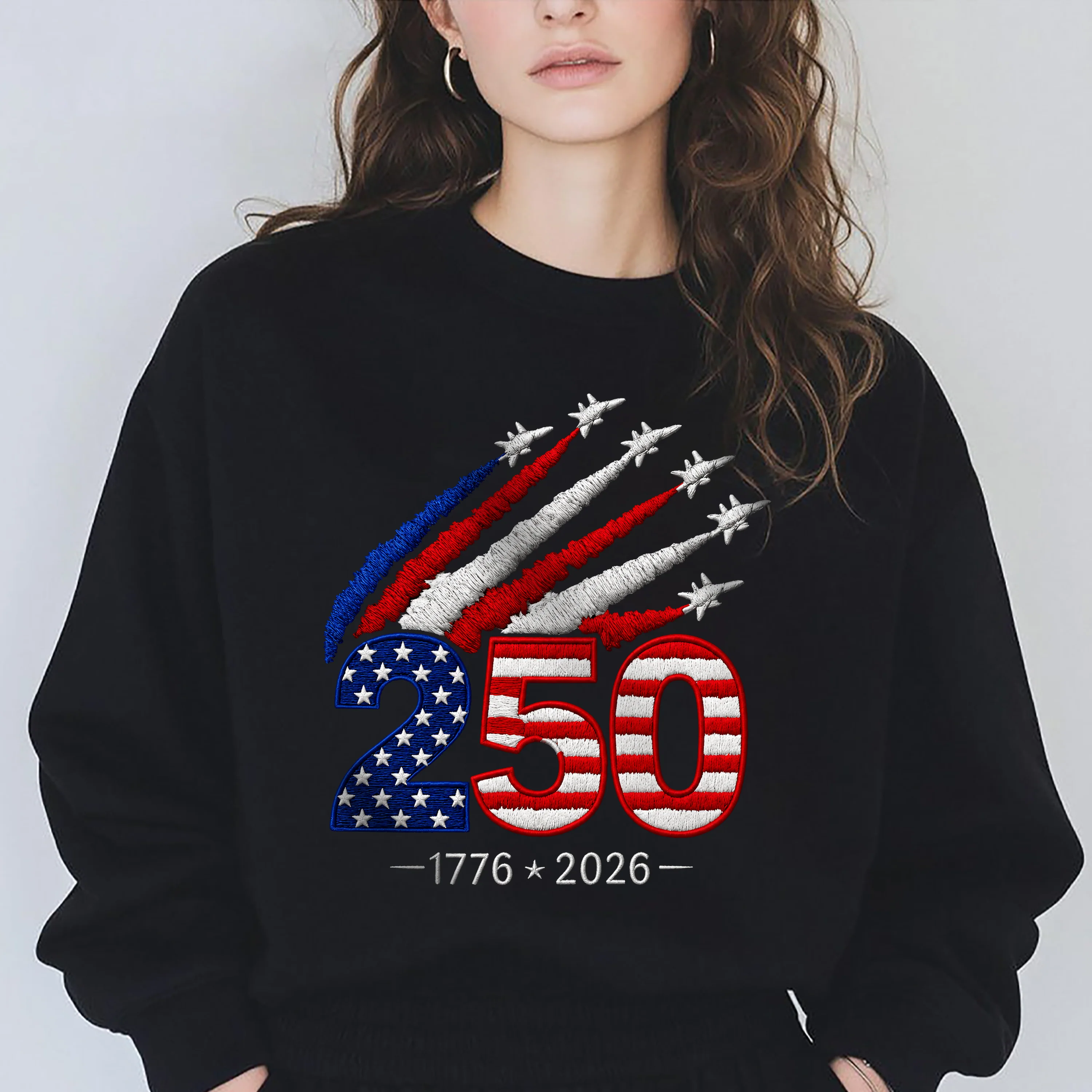 1776–2026 250 Years America Anniversary Embroidered Effect Dark Shirt LM32 668917 - Image 5
