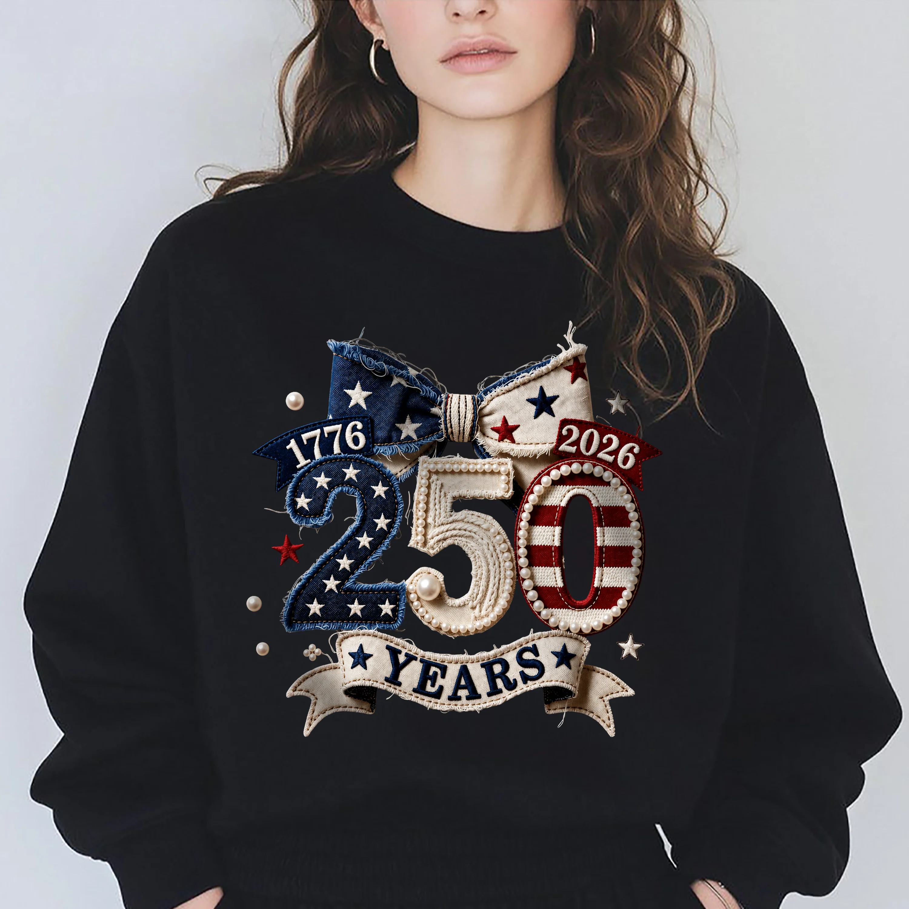 1776–2026 Patriotic 250 Years Independence Day Embroidered Effect Dark Shirt LM32 668913 - Image 2