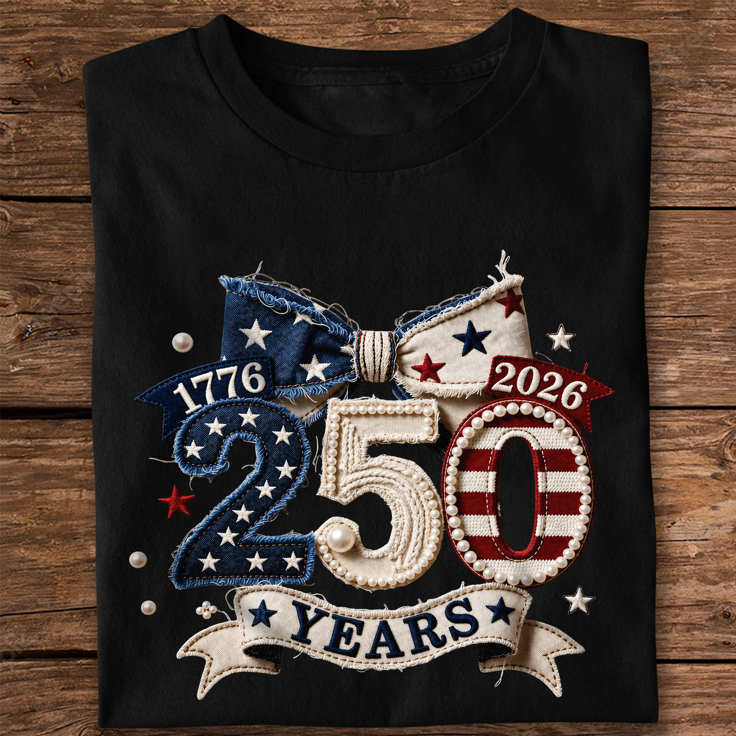 1776–2026 Patriotic 250 Years Independence Day Embroidered Effect Dark Shirt LM32 668913 - Image 3
