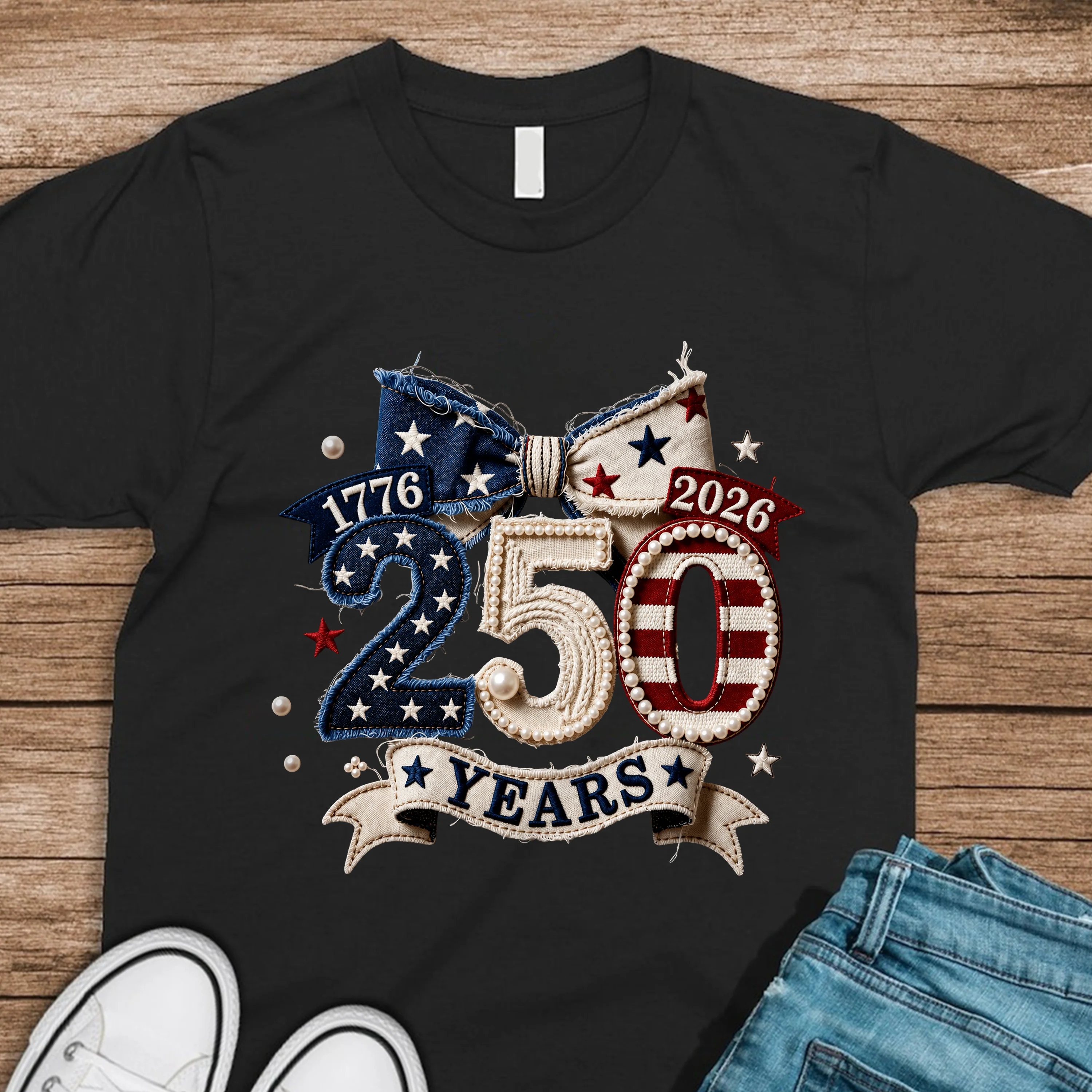 1776–2026 Patriotic 250 Years Independence Day Embroidered Effect Dark Shirt LM32 668913 - Image 5