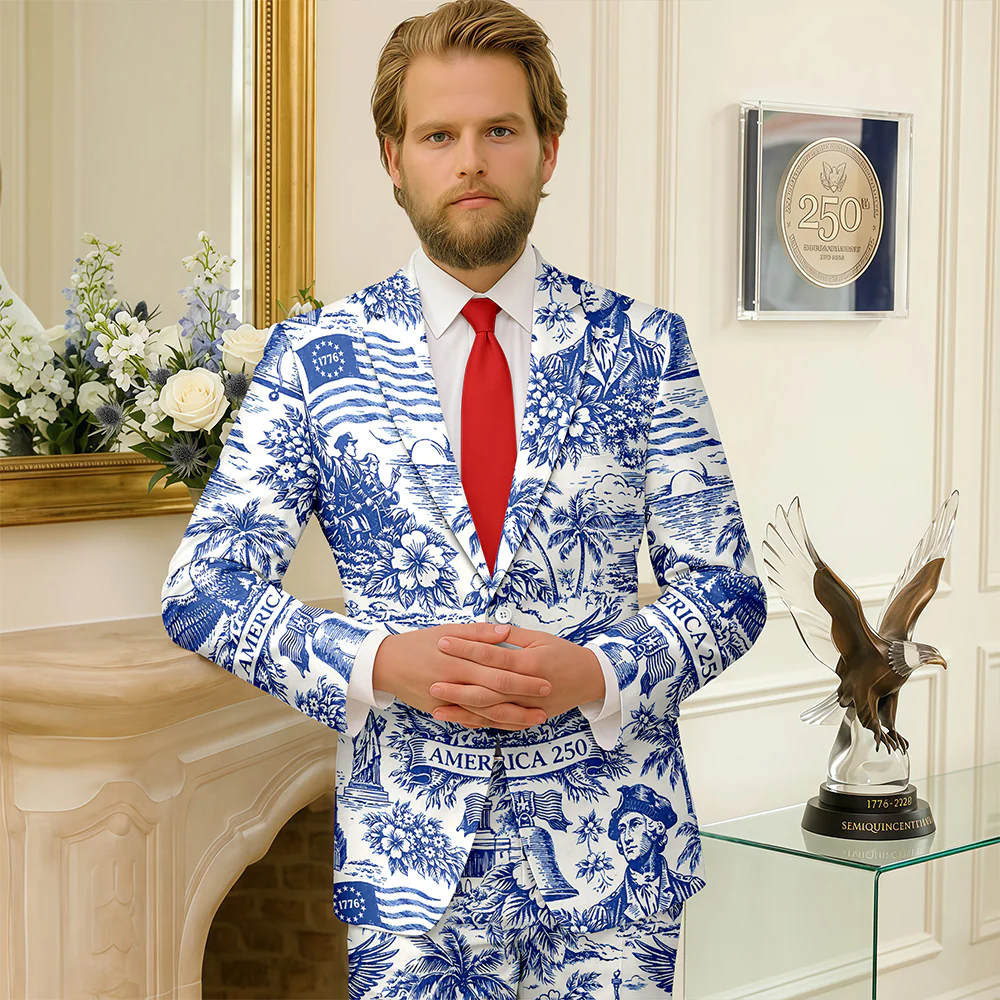 America 250th Anniversary Toile De Jouy Style Patriotic Men's Suit CH07 911028 - Image 3