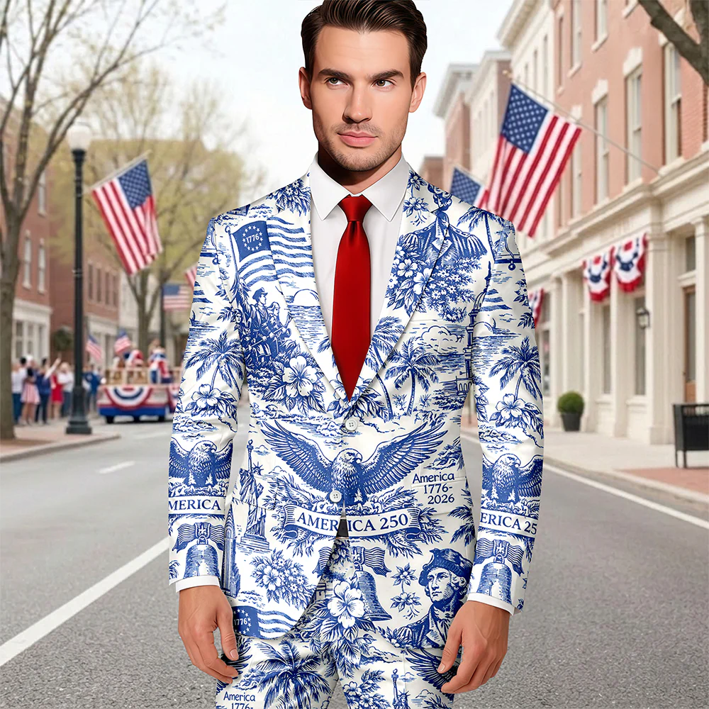 America 250th Anniversary Toile De Jouy Style Patriotic Men's Suit CH07 911028 - Image 4