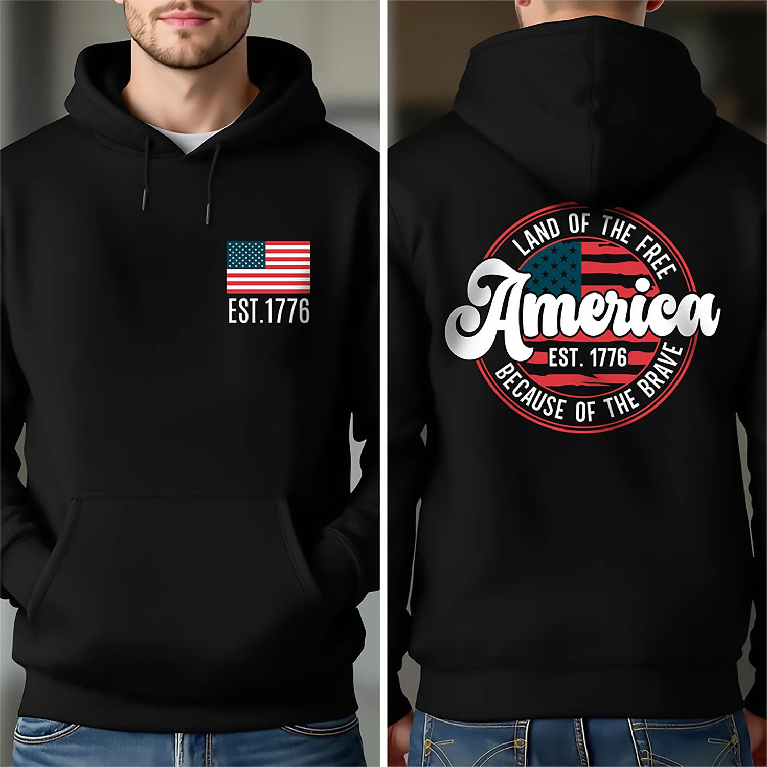 America Est. 1776 Land Of The Free Because Of The Brave Front & Back Dark Shirt LM32 669239 - Image 5