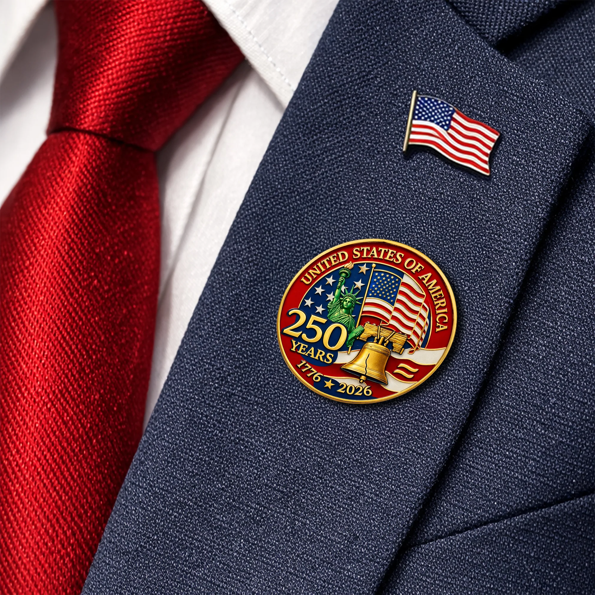 American Flag 250 Years Anniversary 1776-2026 Stainless Steel Metal Pin for Patriot's Day Independence Day LM32 899511