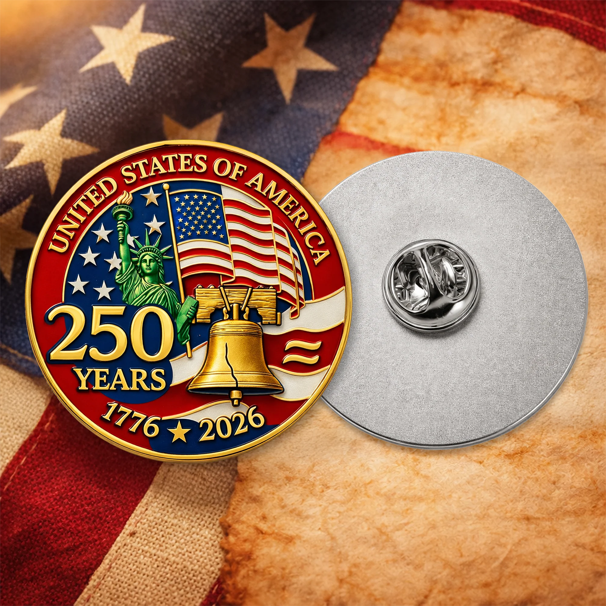 American Flag 250 Years Anniversary 1776-2026 Stainless Steel Metal Pin for Patriot's Day Independence Day LM32 899511 - Image 3