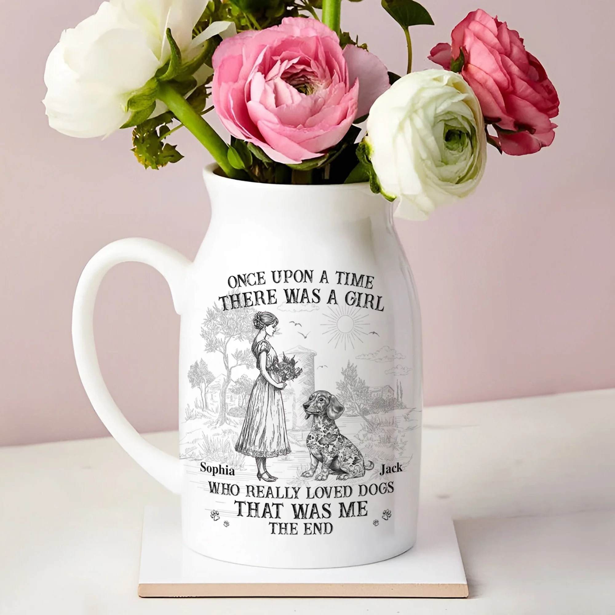 And She Lived Happily Ever After Dog Toile De Jouy Personalized Vase LM32 893843 - Image 4