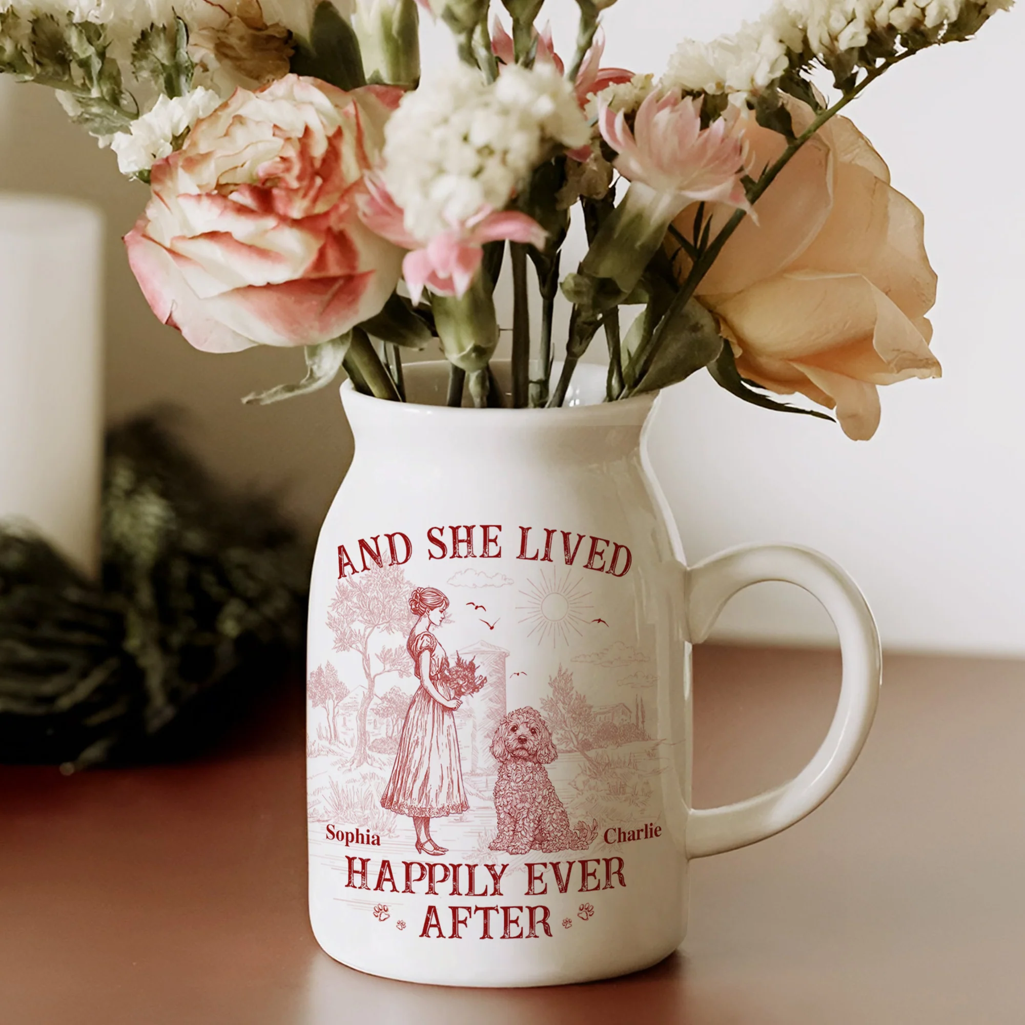 And She Lived Happily Ever After Dog Toile De Jouy Personalized Vase LM32 893843 - Image 7