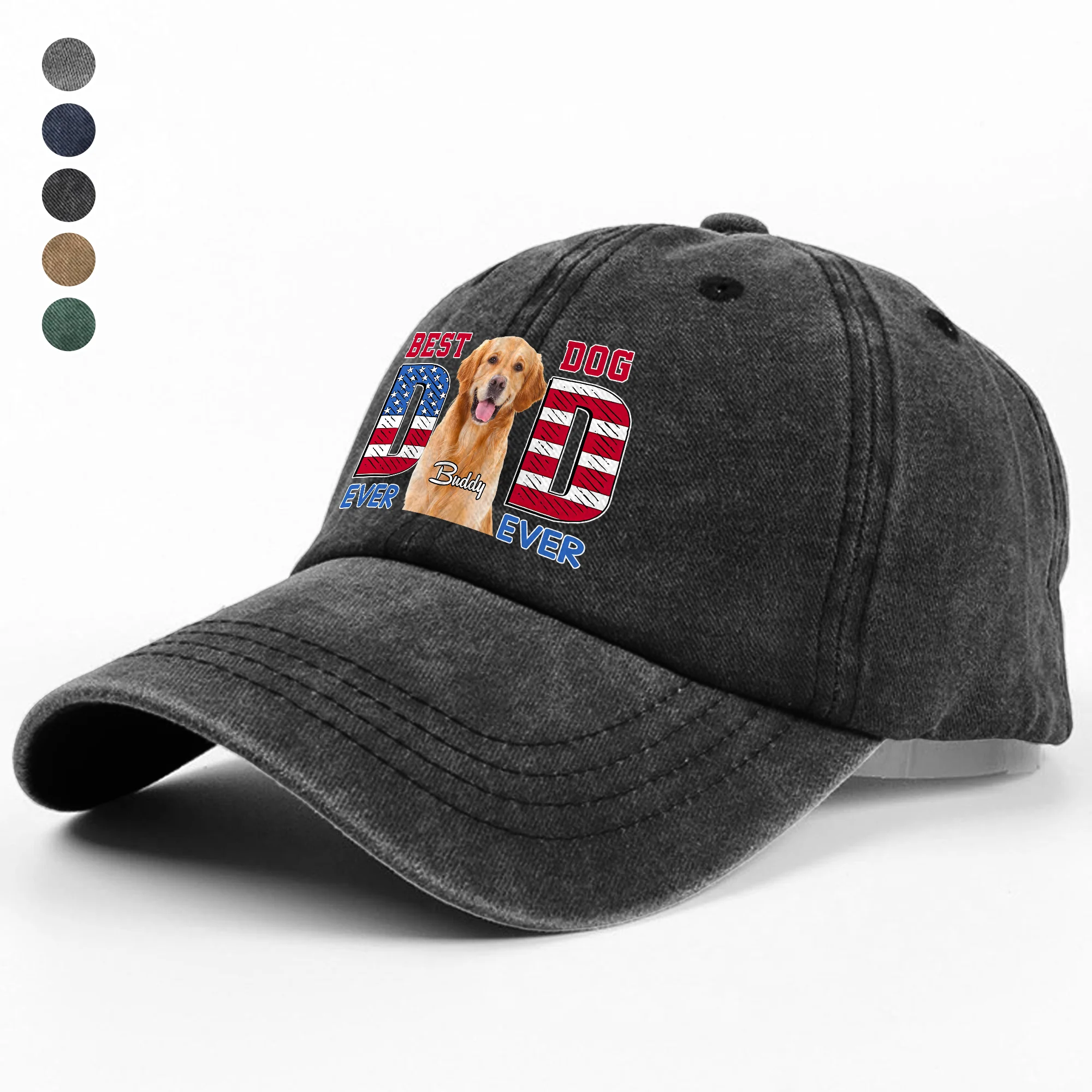 Best Dog Dad Ever Ever 4th Of July Personalized Washed Denim Baseball Cap CH07 896052 - Image 2