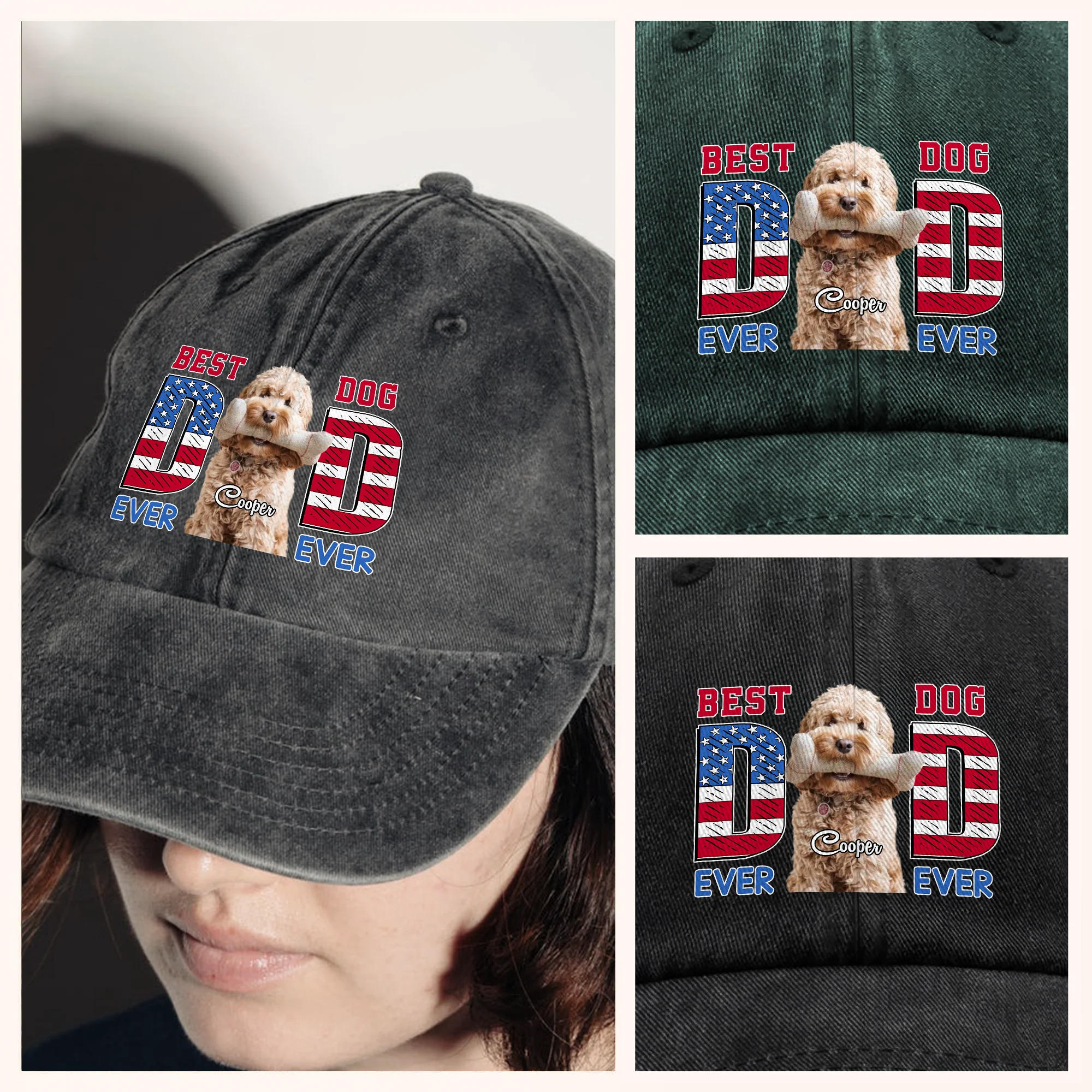 Best Dog Dad Ever Ever 4th Of July Personalized Washed Denim Baseball Cap CH07 896052 - Image 3