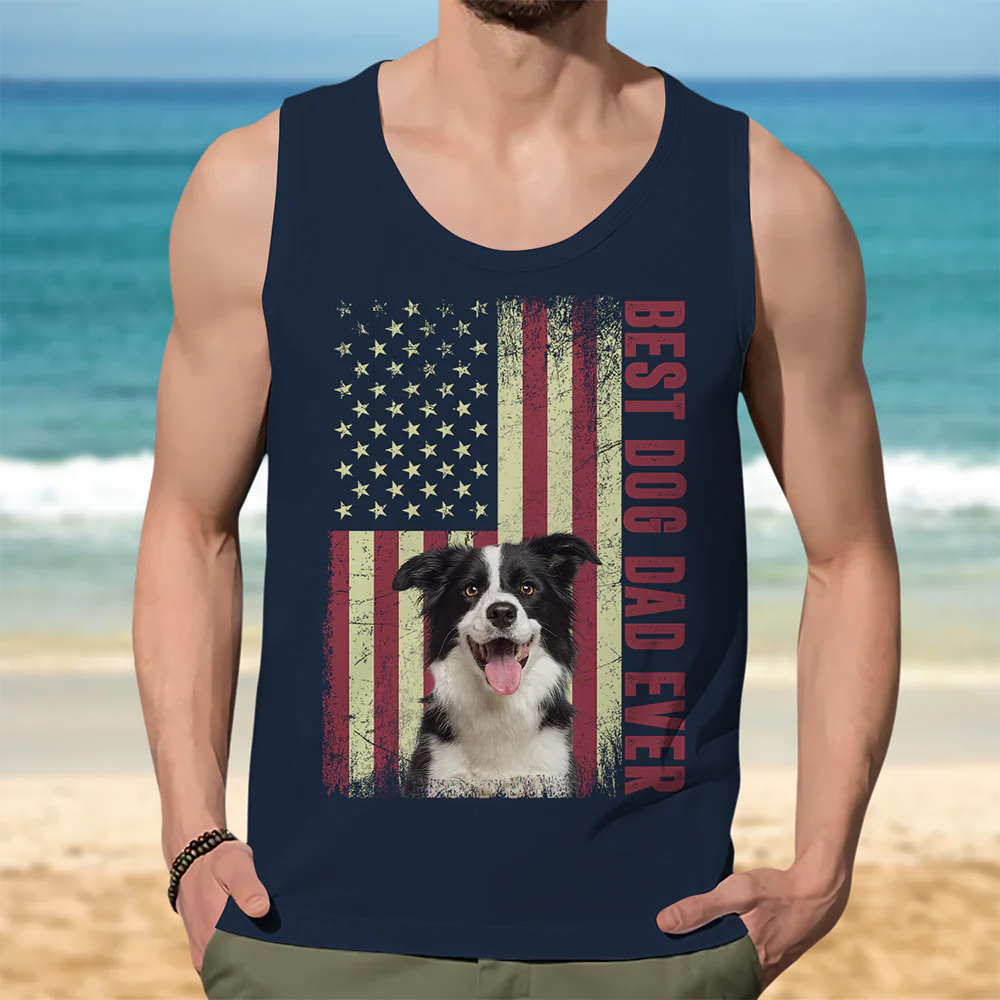 Best Dog Dad Ever Upload Photo Dog US Flag Tanktop HA75 921574 - Image 3