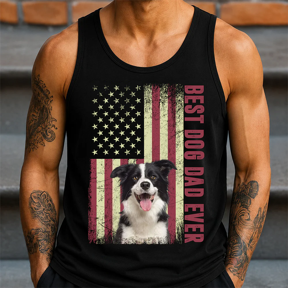 Best Dog Dad Ever Upload Photo Dog US Flag Tanktop HA75 921574 - Image 5