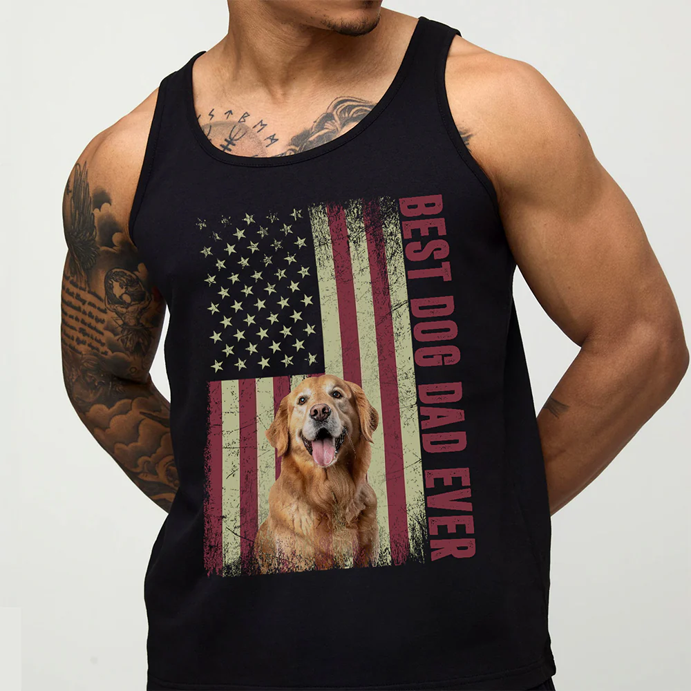 Best Dog Dad Ever Upload Photo Dog US Flag Tanktop HA75 921574 - Image 6