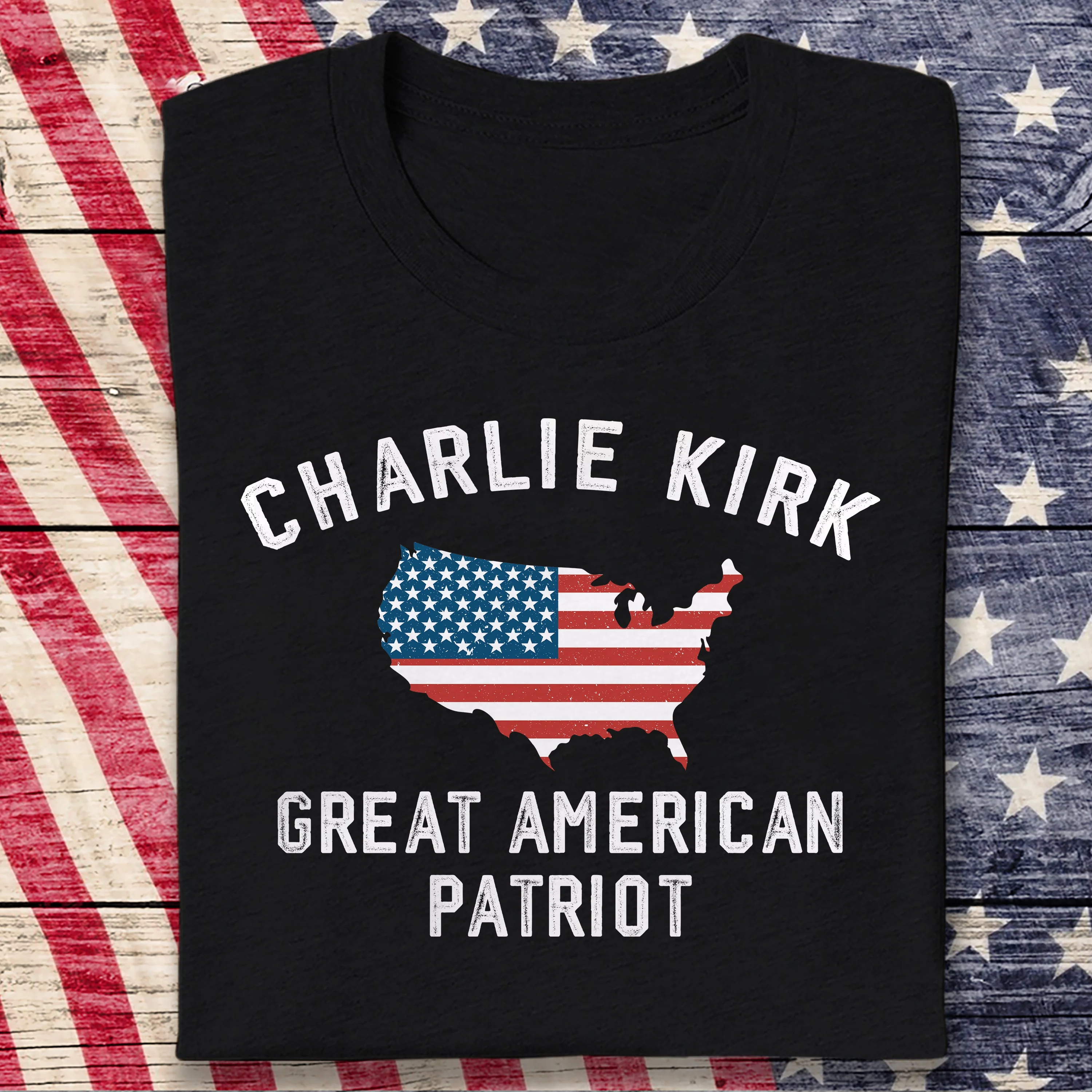 Charlie Kirk - Great American Patriot Dark Shirt LM32 65457 - Image 2