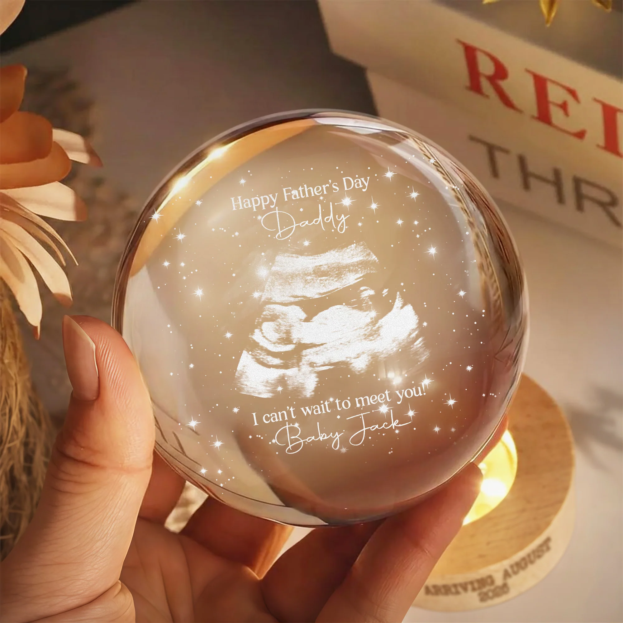 Custom Baby Ultrasound Photo Crystal Ball LED Night Light Gift for Dad, Pregnancy Announcement Keepsake, New Dad Gift LM32 669105 - Image 4