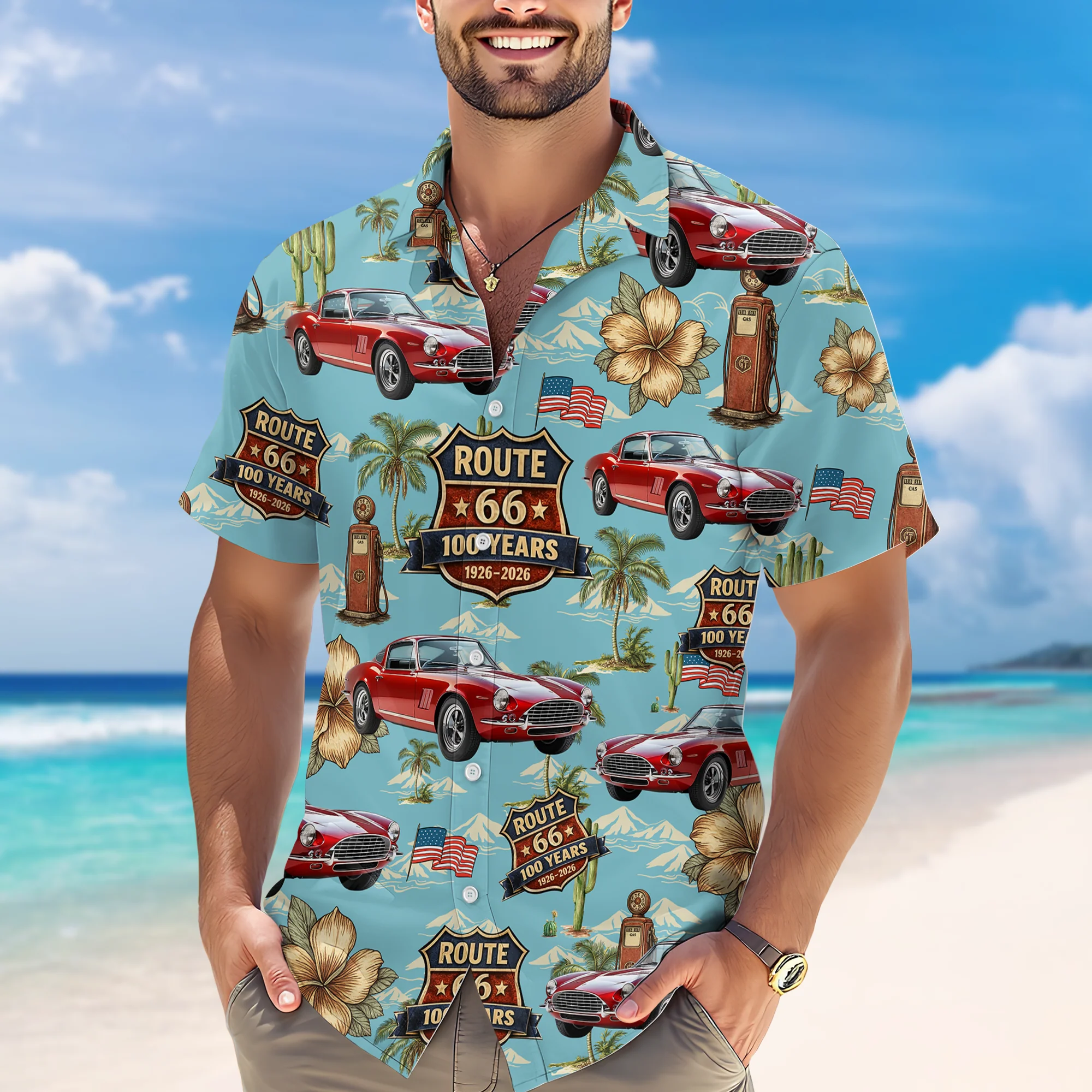 Custom Car Photo 100 Year Of Route 66 1926-2026 Hawaii Shirt CH07 910582 - Image 7