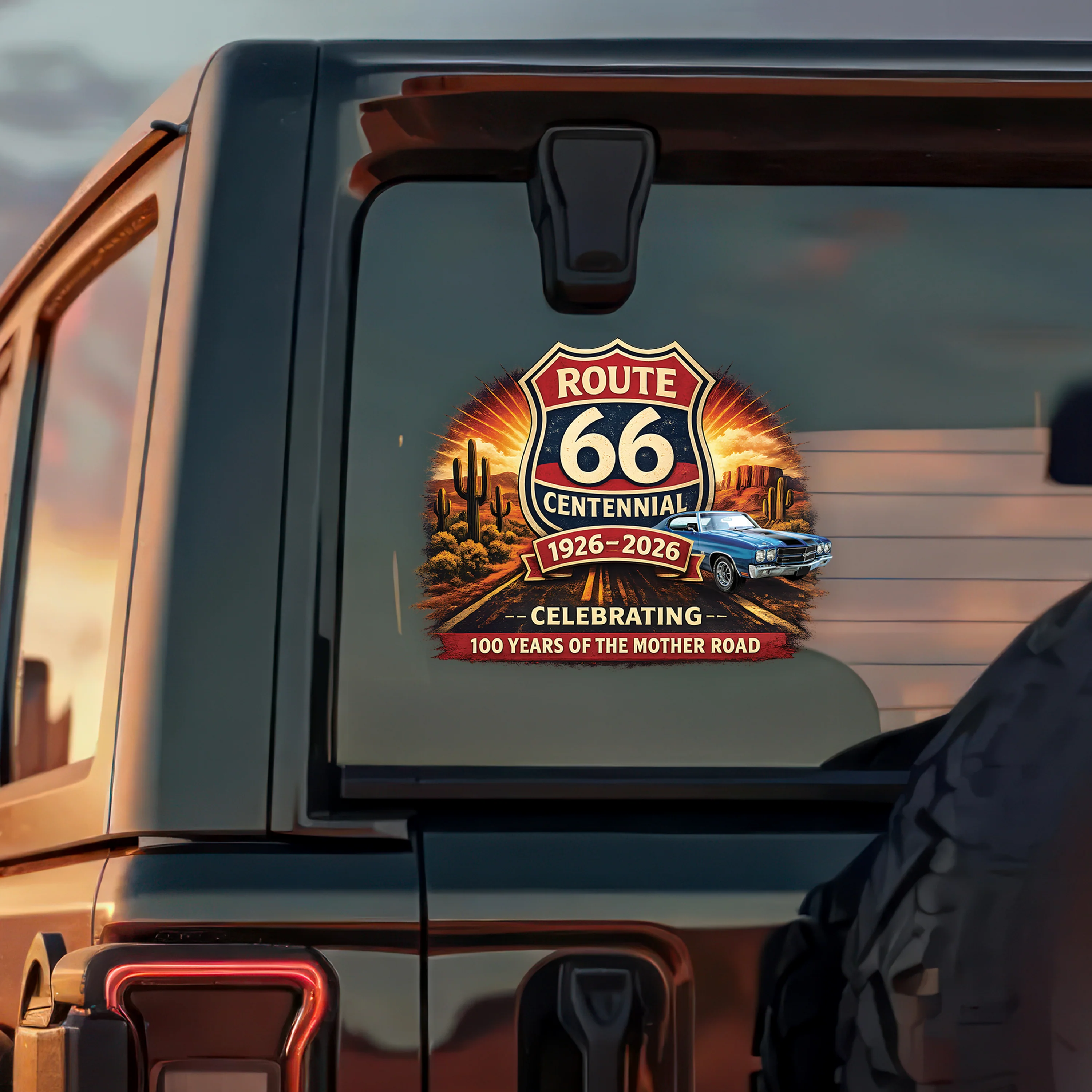 Custom Car Photo Route 66 Centennial 1926 - 2026 Car Window Decal Sticker TH10 898655 - Image 3