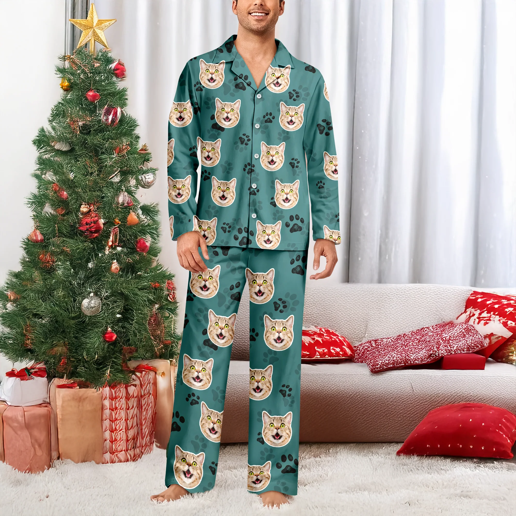 Custom Cat Face Photo Pajamas Christmas Gift For Cat Lovers CH07 899578 - Image 5