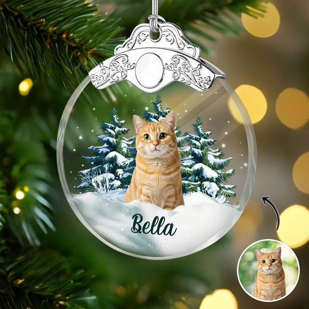 Custom Cat Photo Metal Top Glass Ornament For Christmas HA75 897172 - Image 2