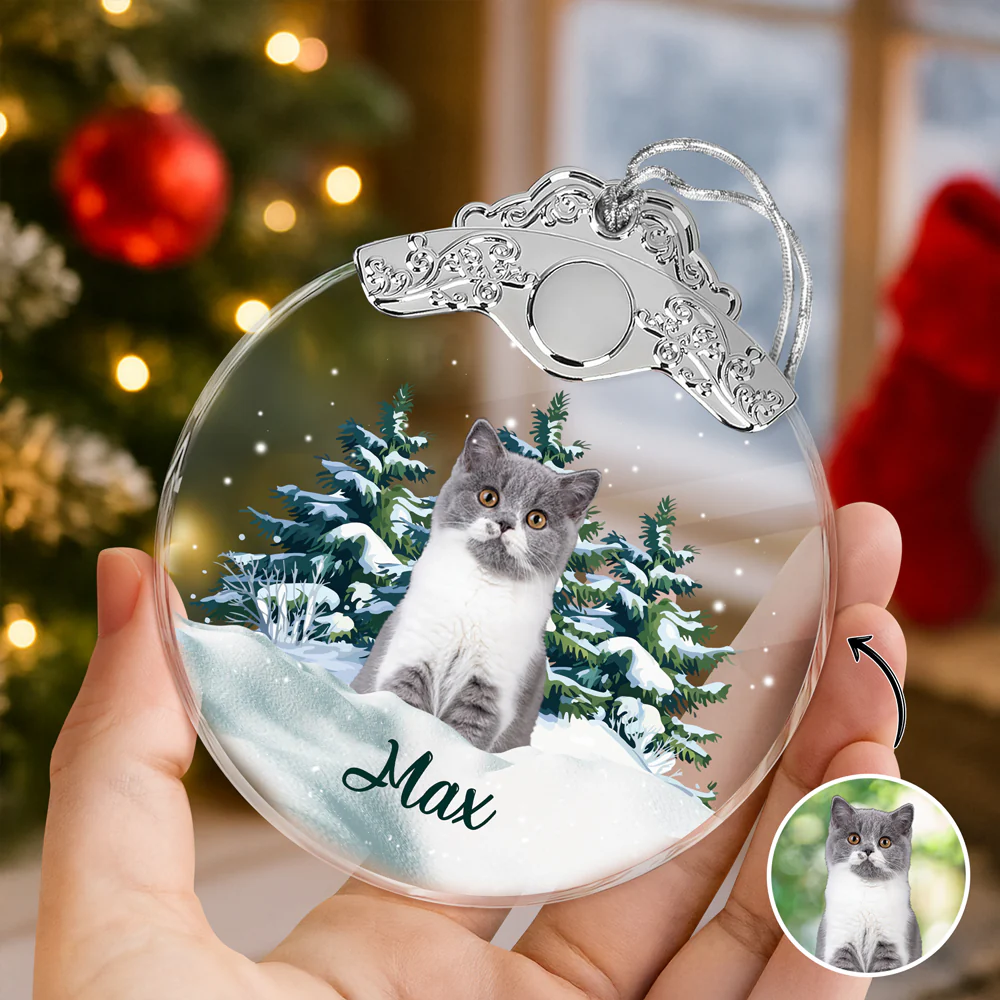Custom Cat Photo Metal Top Glass Ornament For Christmas HA75 897172 - Image 3