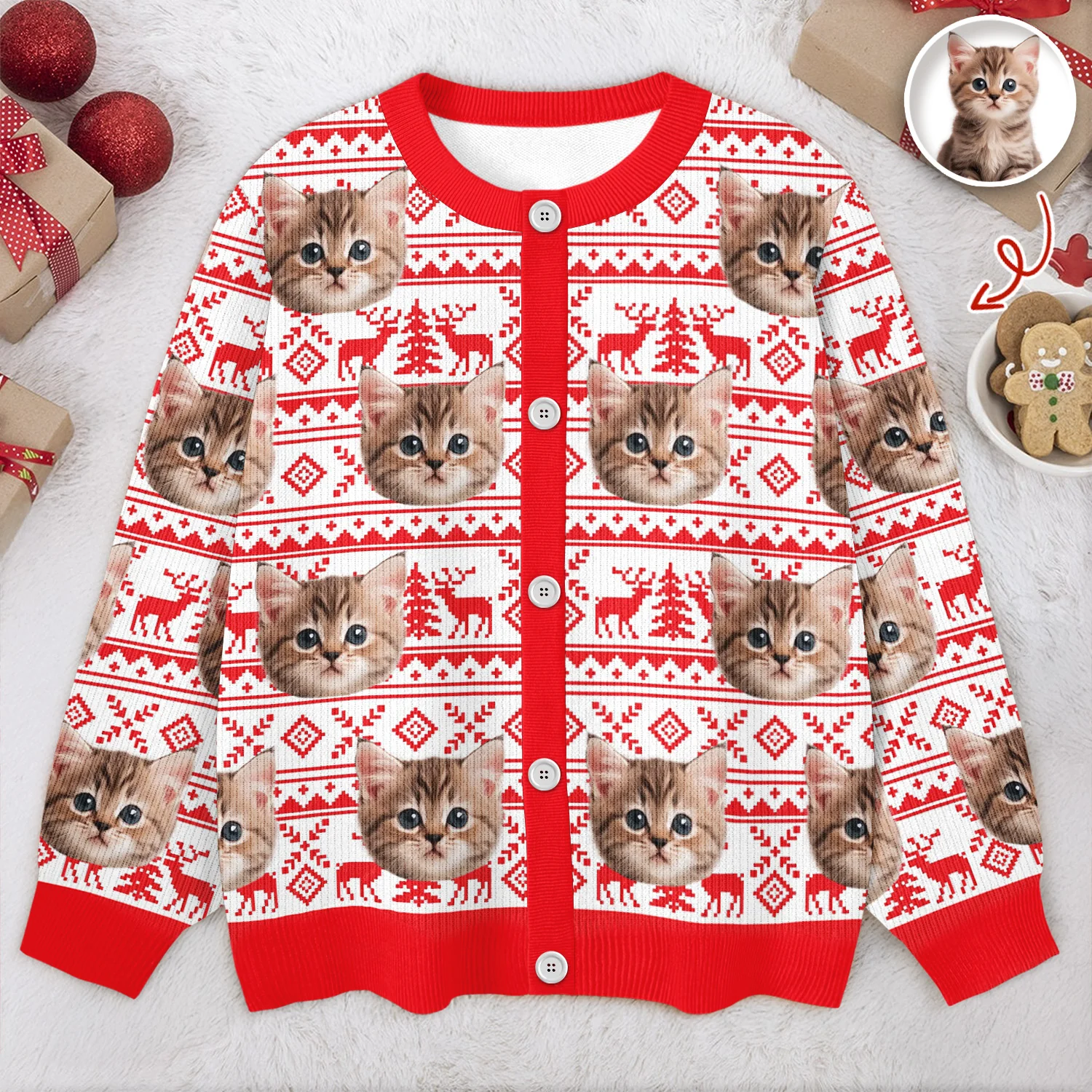 Custom Cat Photo Ugly Cardigan Gift For Cat Lovers LM32 897127 - Image 2