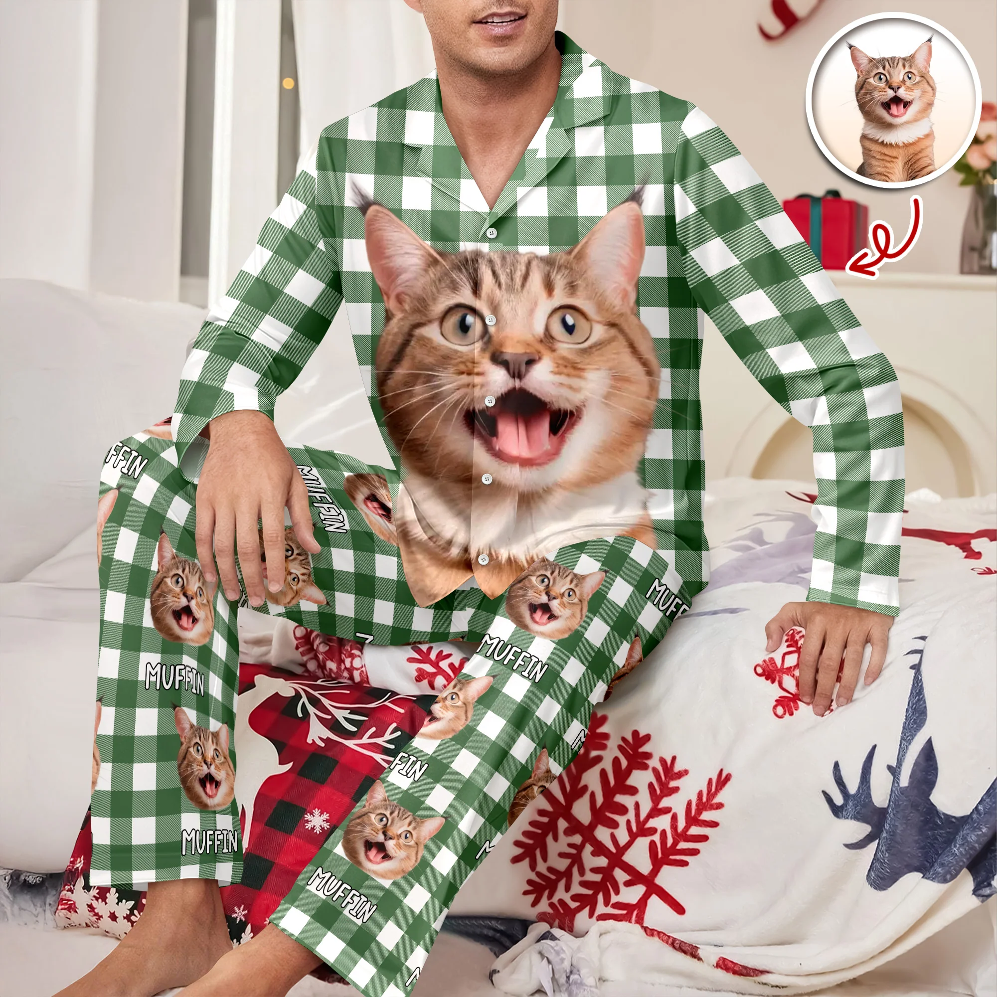 Custom Cat Photo Winter Pattern Pajamas Funny Gift For Cat Lovers CH07 896946 - Image 6