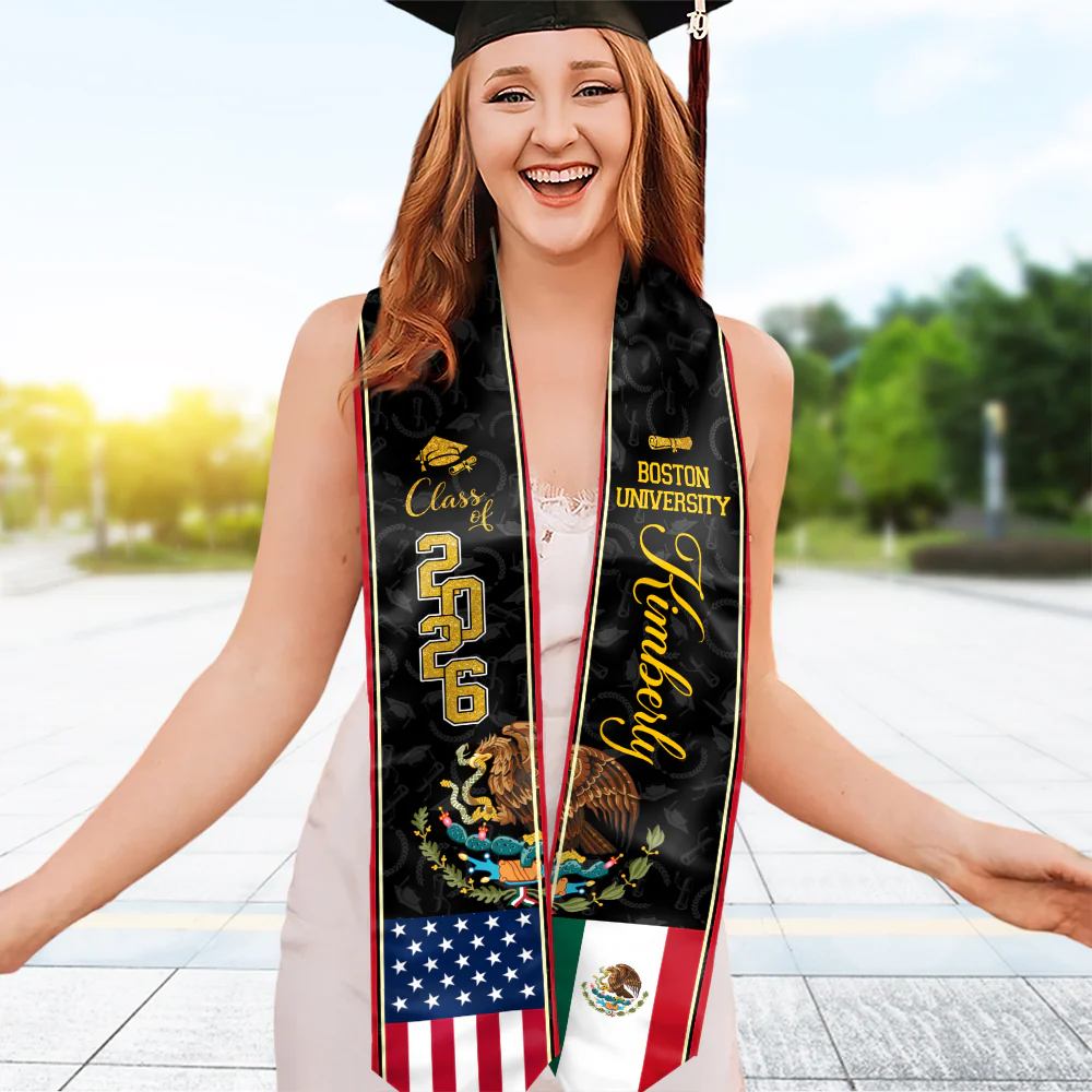 Custom Class of 2026 Mexican American Flag Graduation Stole TH10 898307 - Image 4