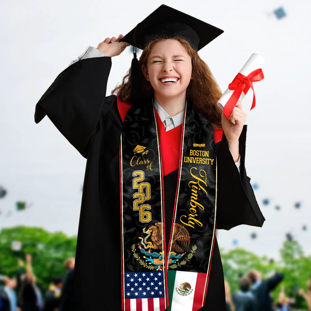Custom Class of 2026 Mexican American Flag Graduation Stole TH10 898307 - Image 5