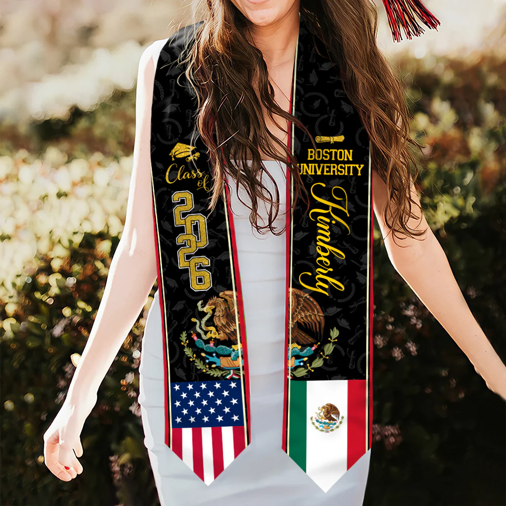 Custom Class of 2026 Mexican American Flag Graduation Stole TH10 898307 - Image 6