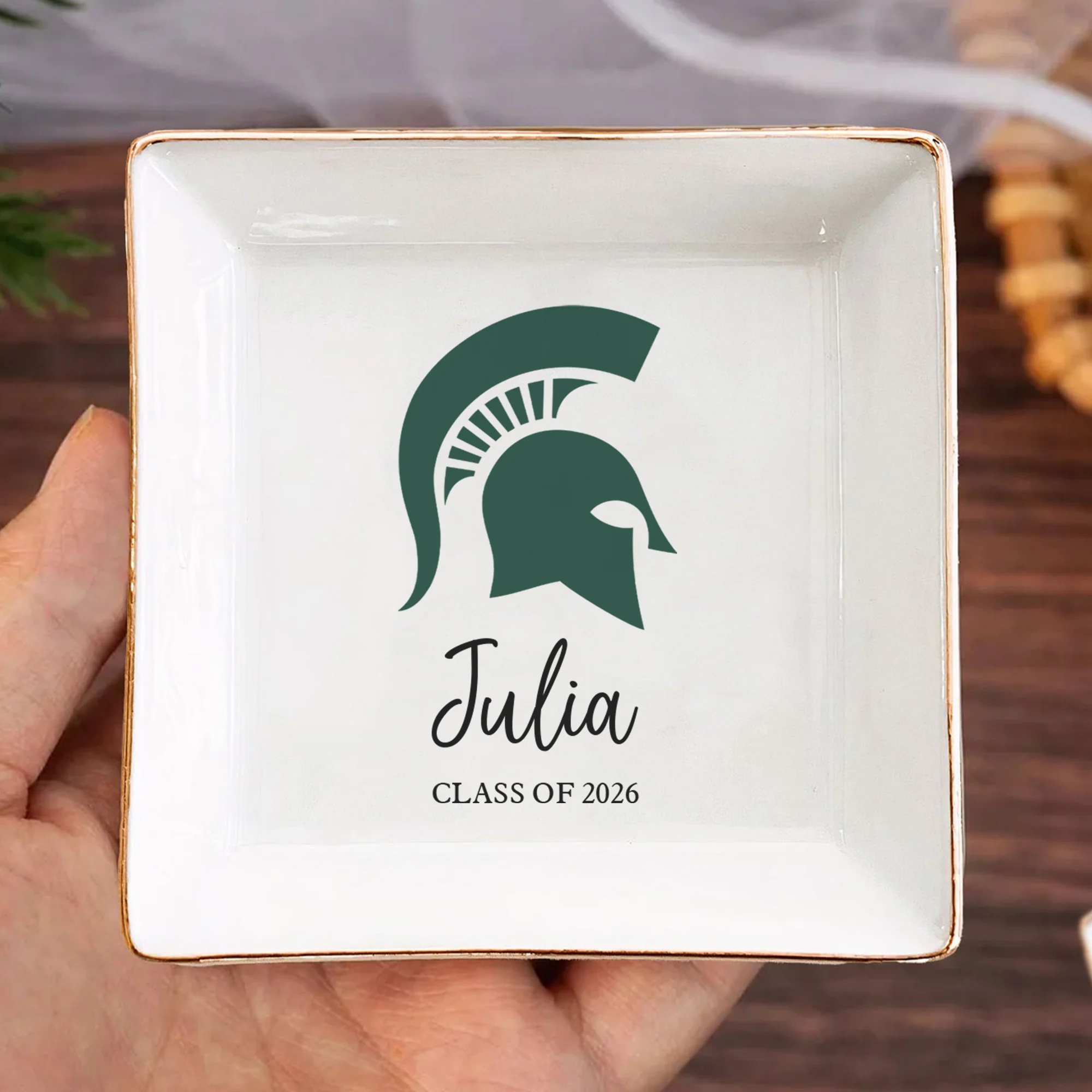 Custom College Logo Graduation Class Of 2026 Jewelry Ring Dish LM32 899407 - Image 2