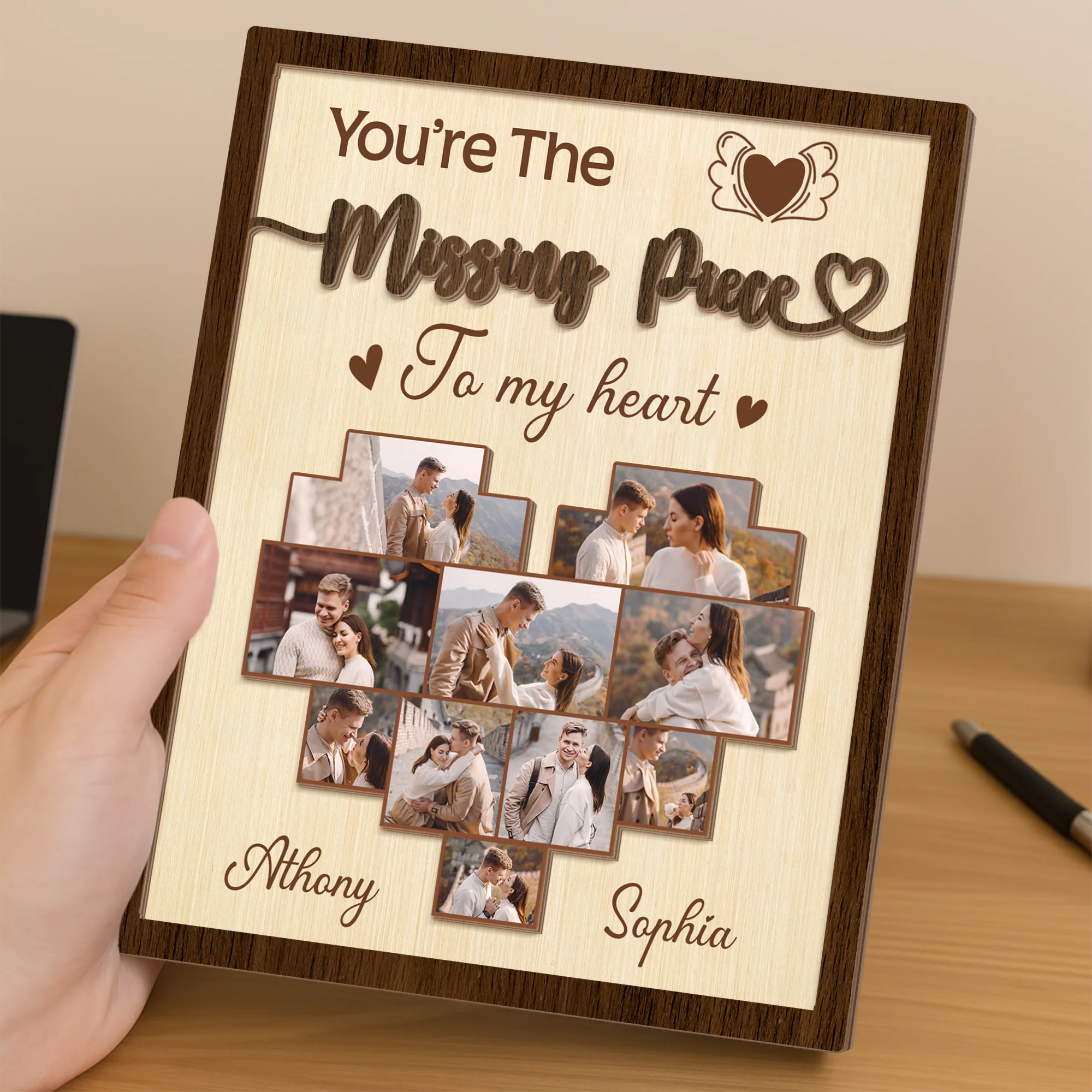 Custom Couple Photo I Found My Missing Piece 2-Layered Wooden Plaque With Stand CH07 895480 - Image 2