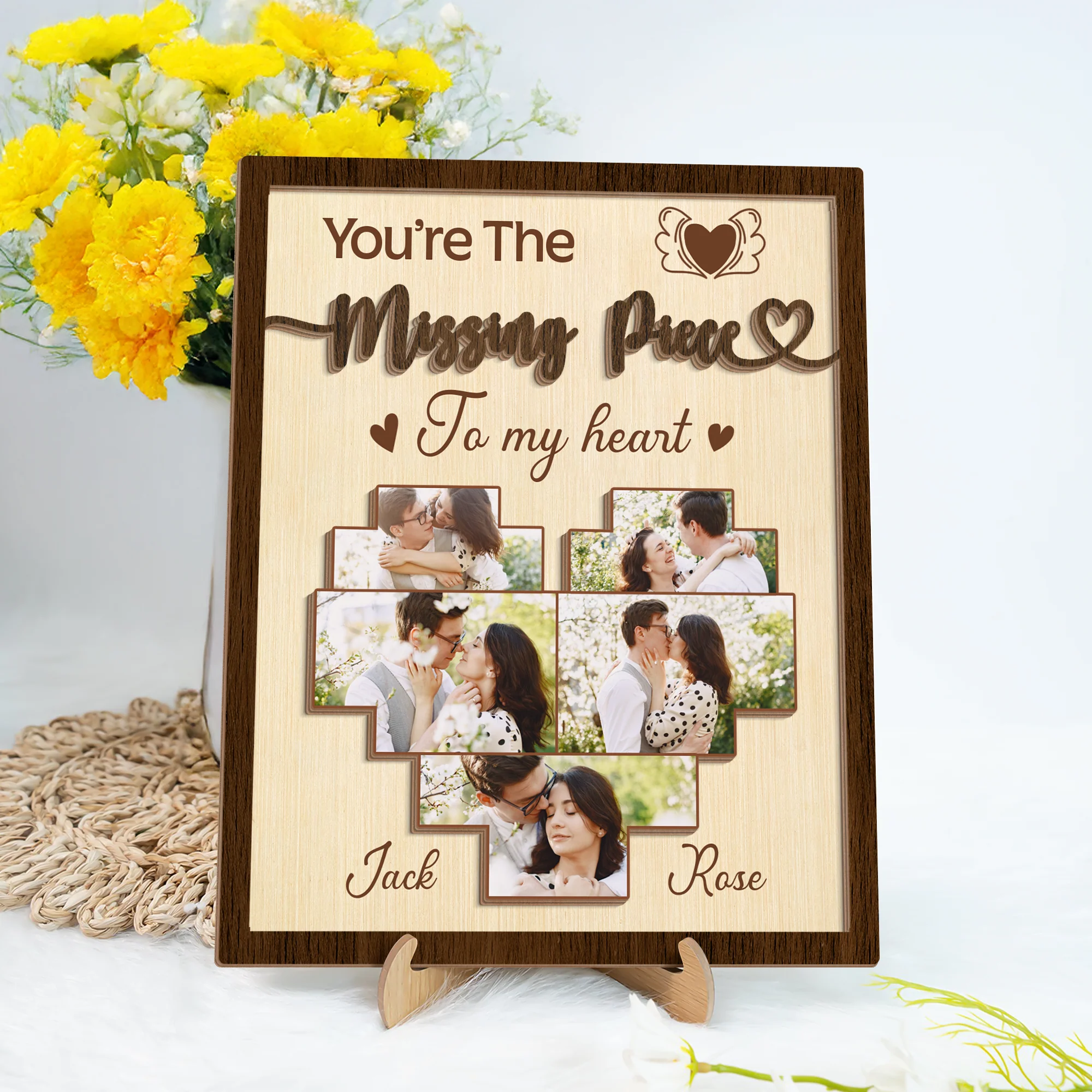 Custom Couple Photo I Found My Missing Piece 2-Layered Wooden Plaque With Stand CH07 895480 - Image 8