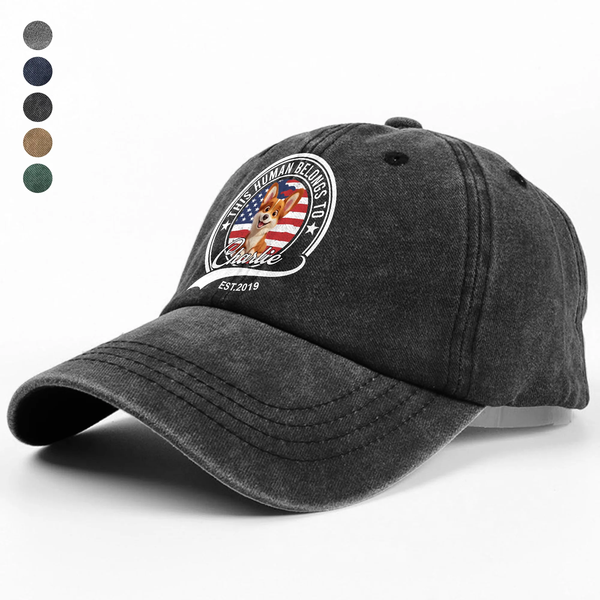 Custom Cute 3D Dog - Human Belongs To Dog Washed Denim Baseball Cap HA75 898152 - Image 2